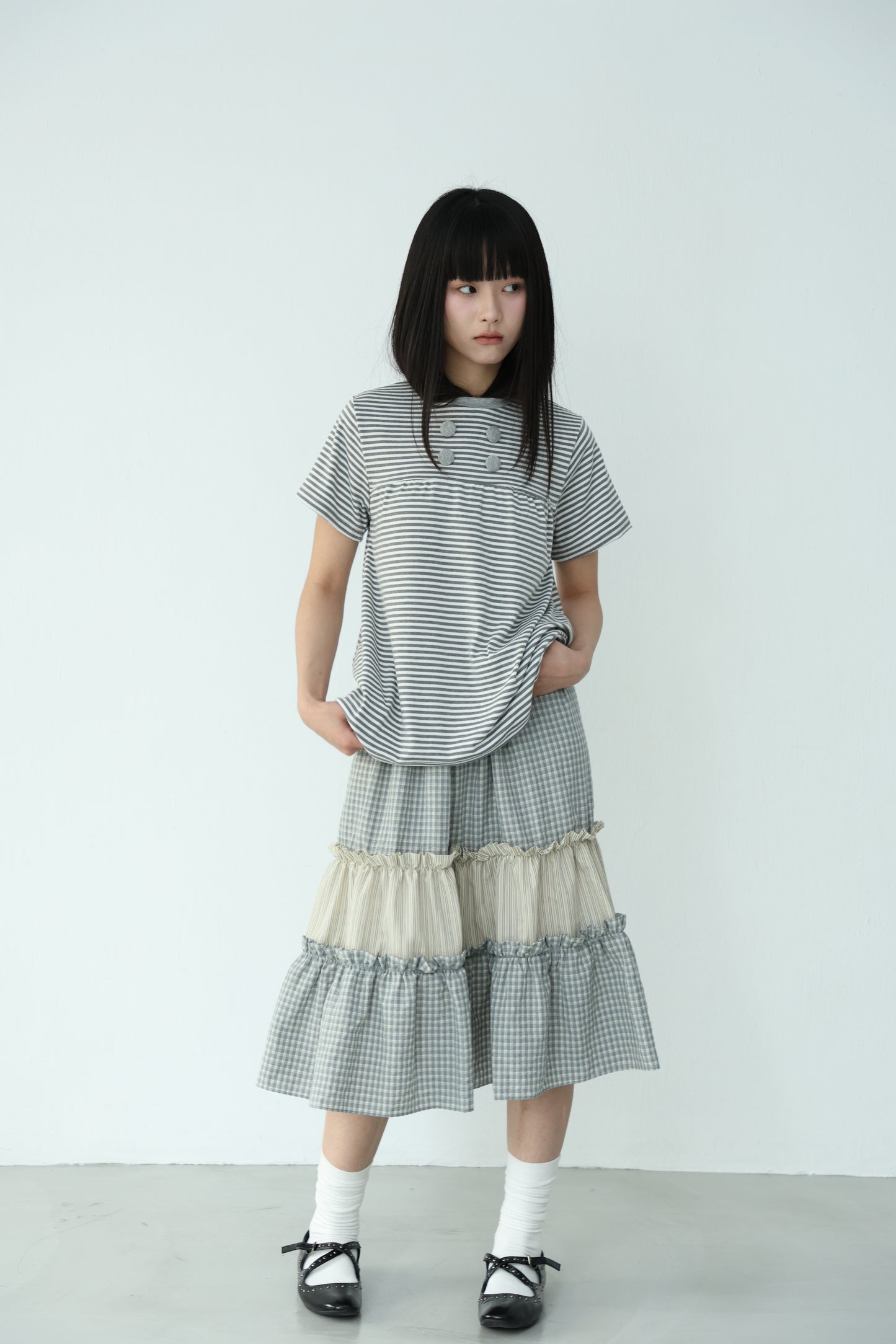 Striped loose button-down top