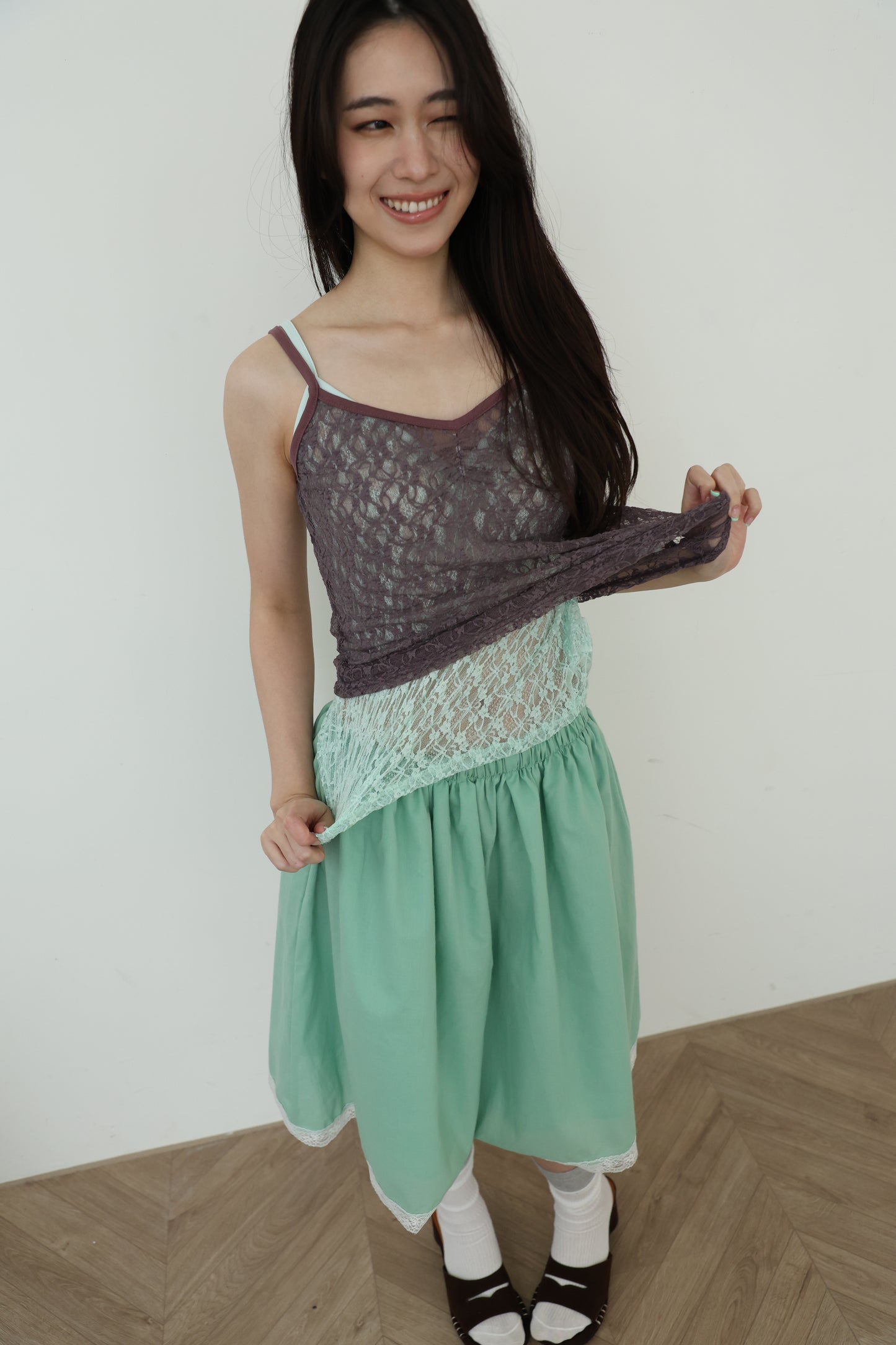 Lace sheer V-neck spaghetti strap vest