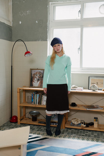 Rolled-up patchwork hooded top