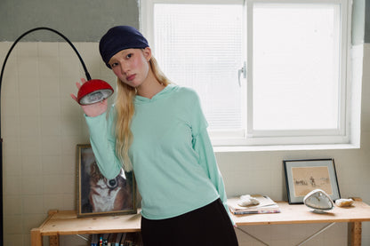 Rolled-up patchwork hooded top