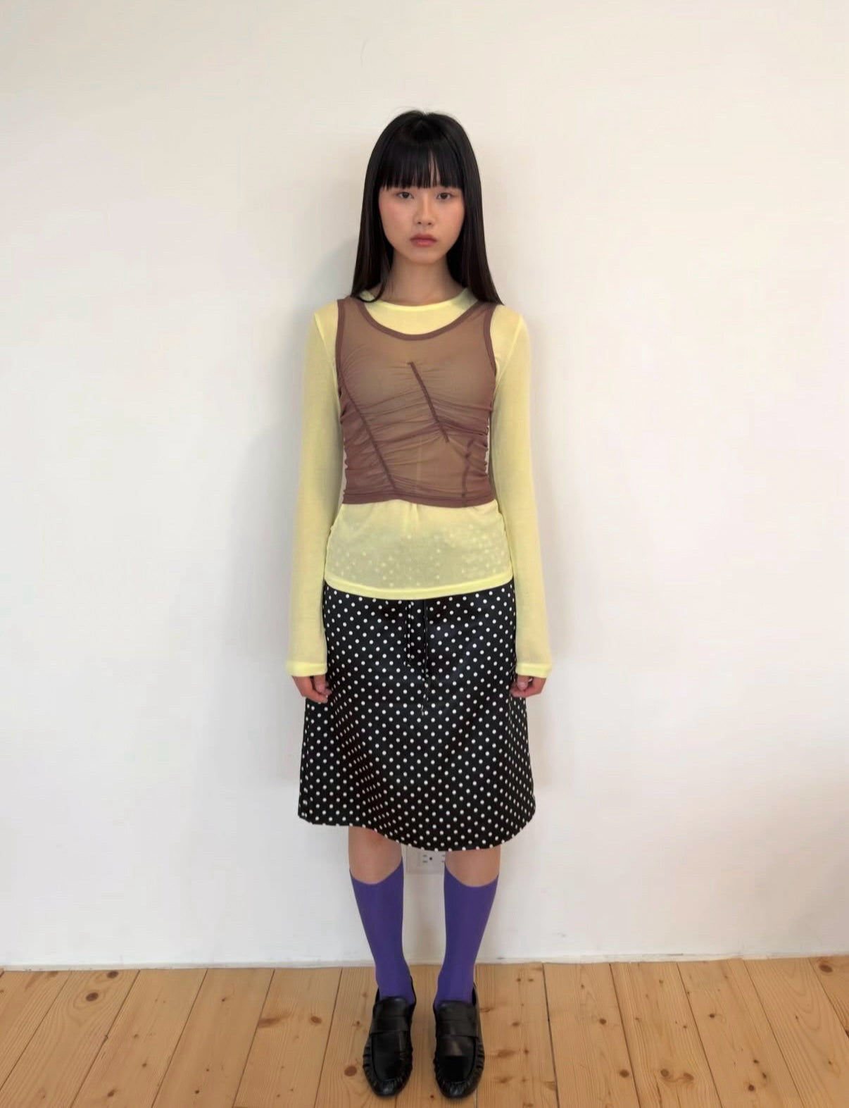 Satin Polka Dot Midi Skirt