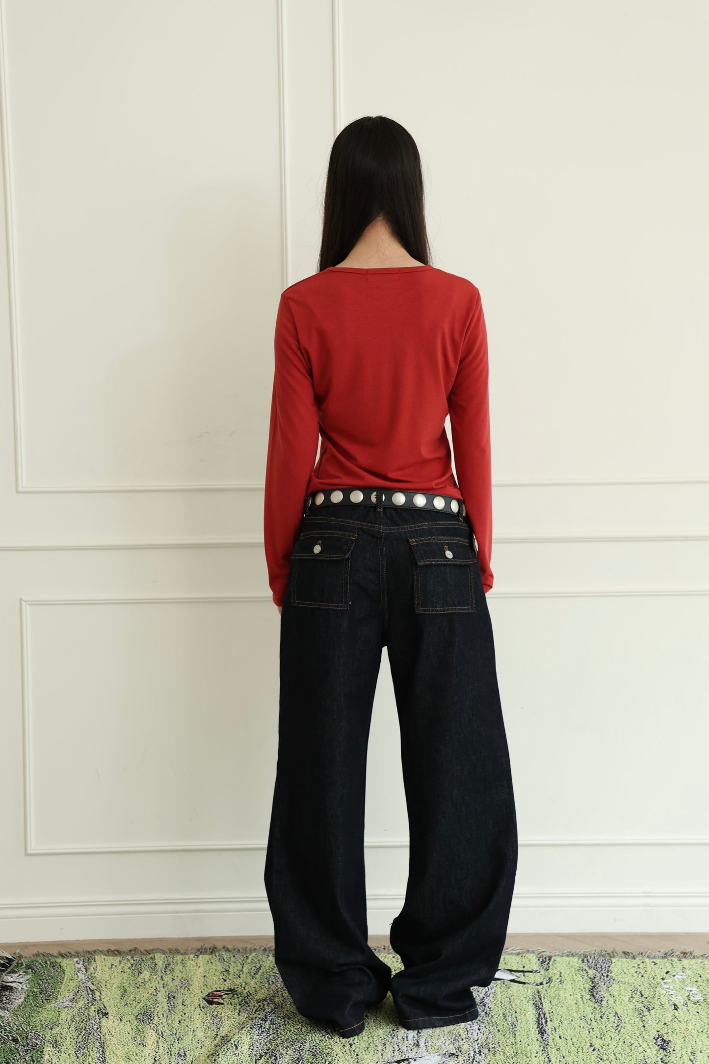 Button-up low-rise flared jeans