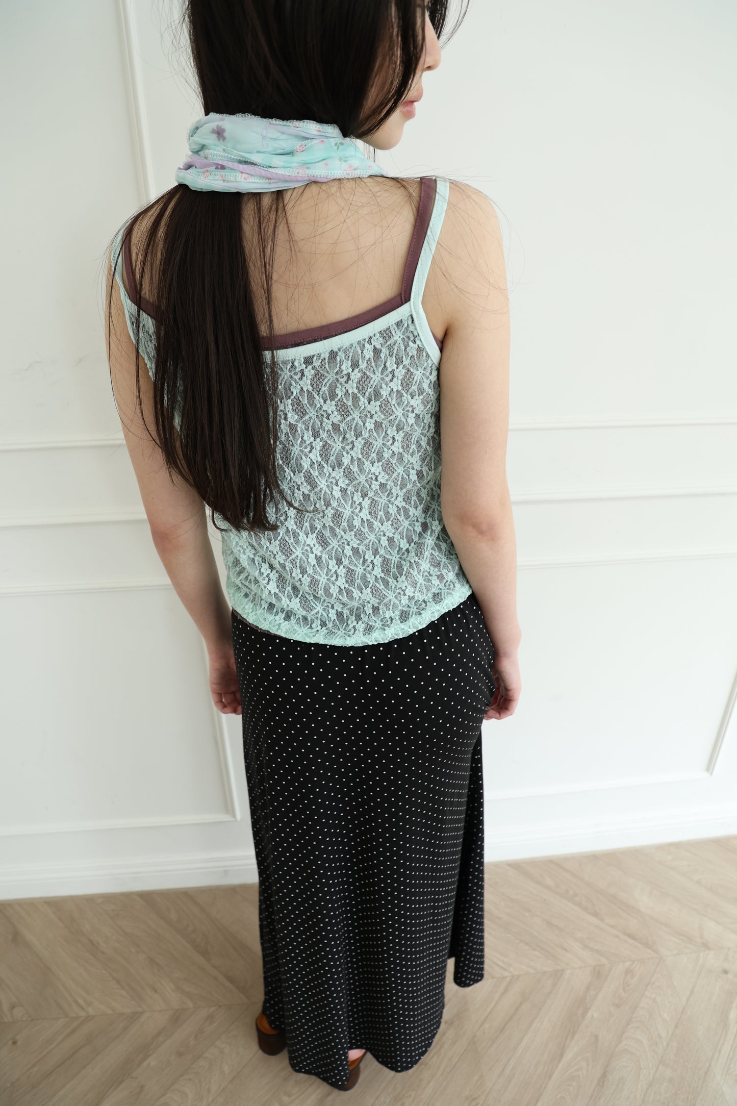 Lace sheer V-neck spaghetti strap vest