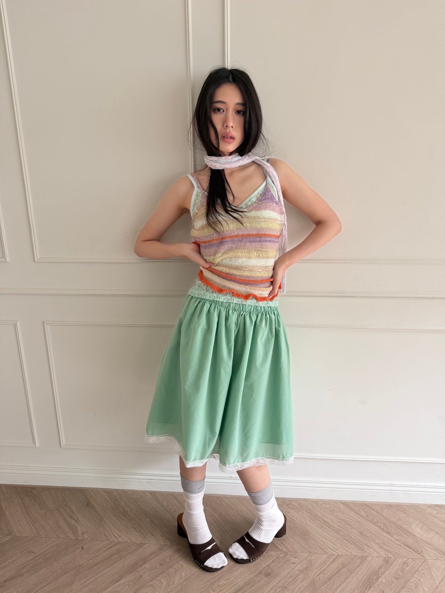 Knit striped spaghetti strap vest