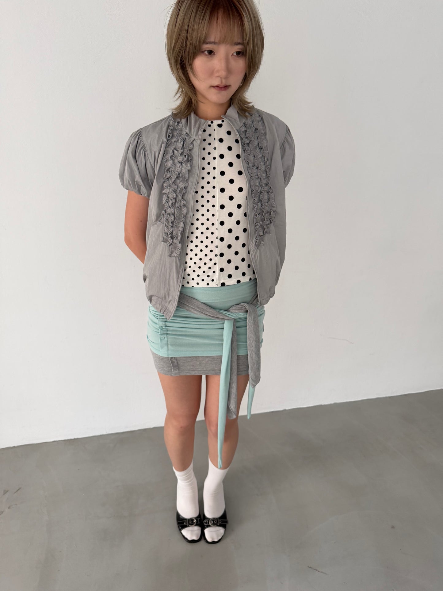 polka dot patchwork short-sleeved top