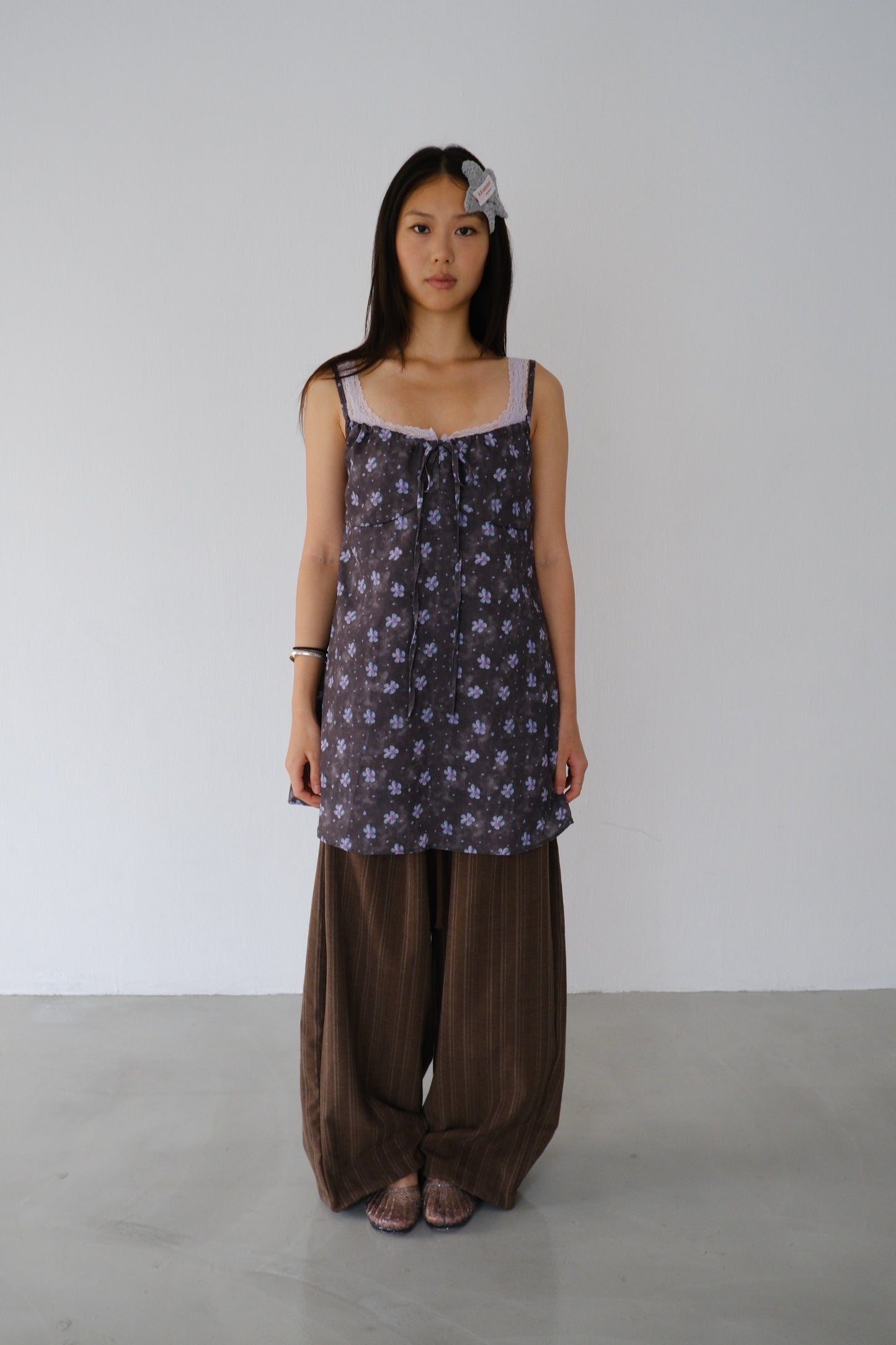 Retro loose striped straight leg pants
