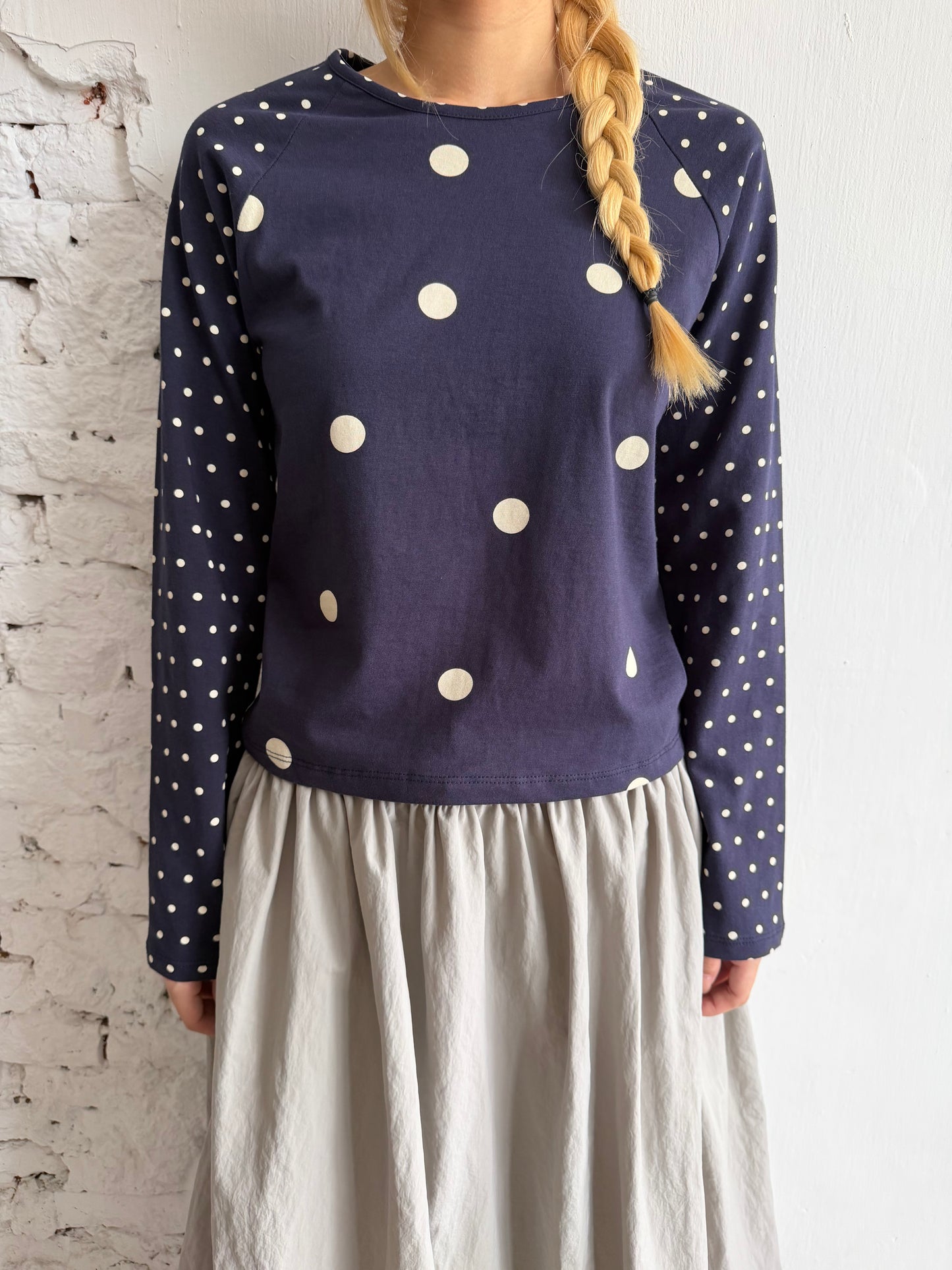 polka dot patchwork long-sleeved top