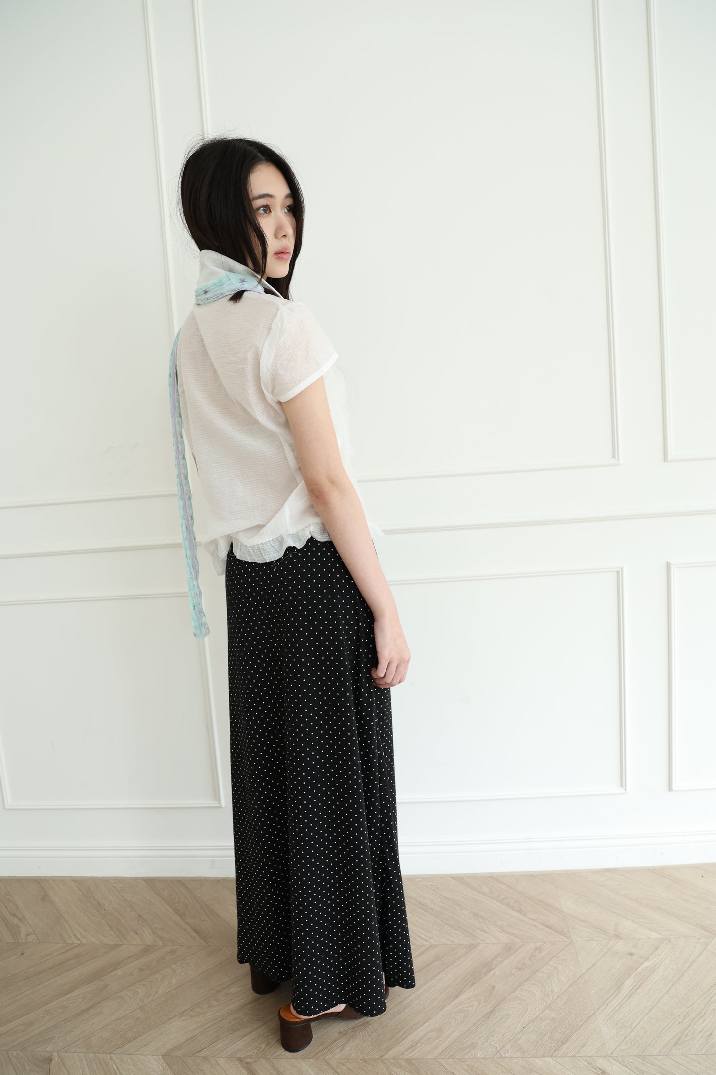 Elastic polka dot maxi dress
