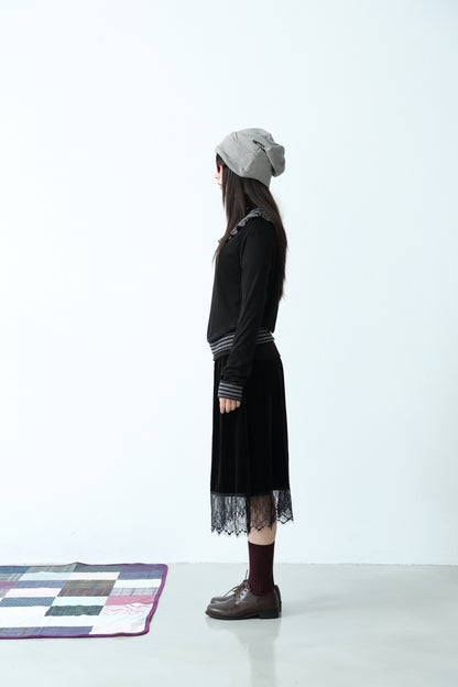 Suede Lace-Trim Skirt