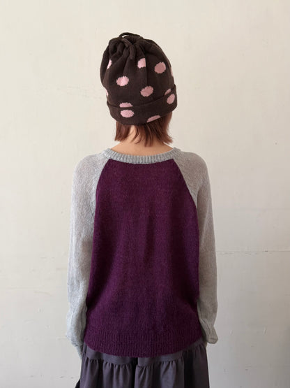 Henley collar knit raglan top