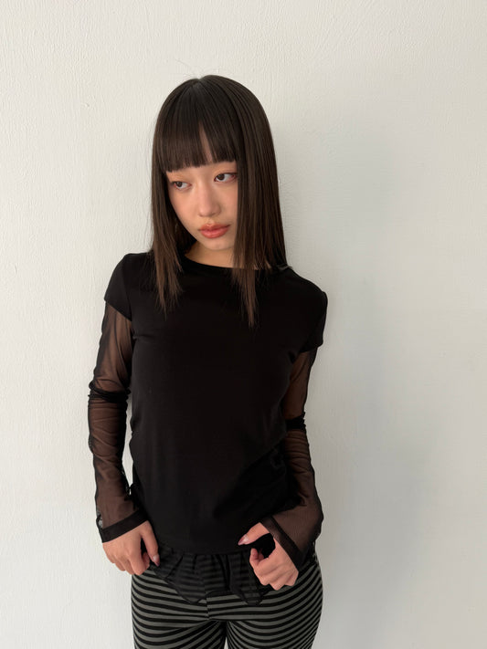 Faux Layer Mixed Fabric Top