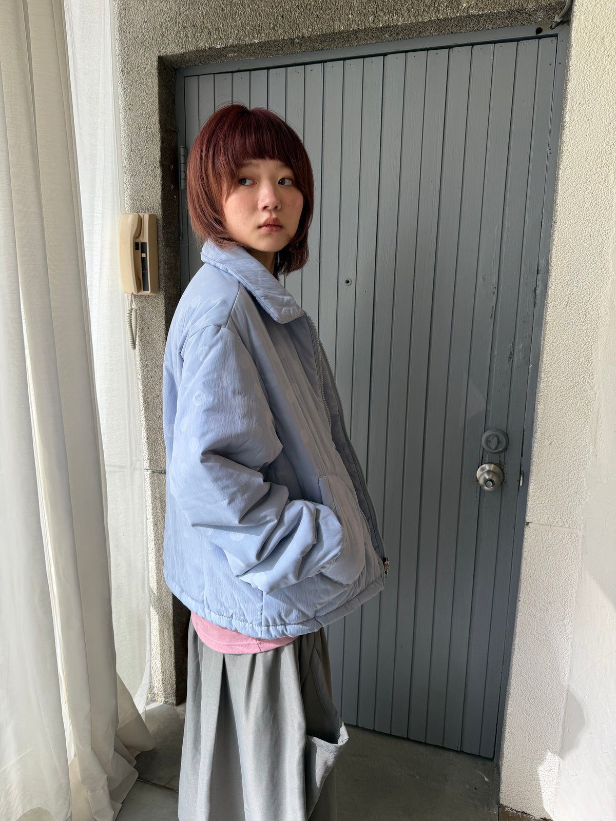 polka dot quilted coat