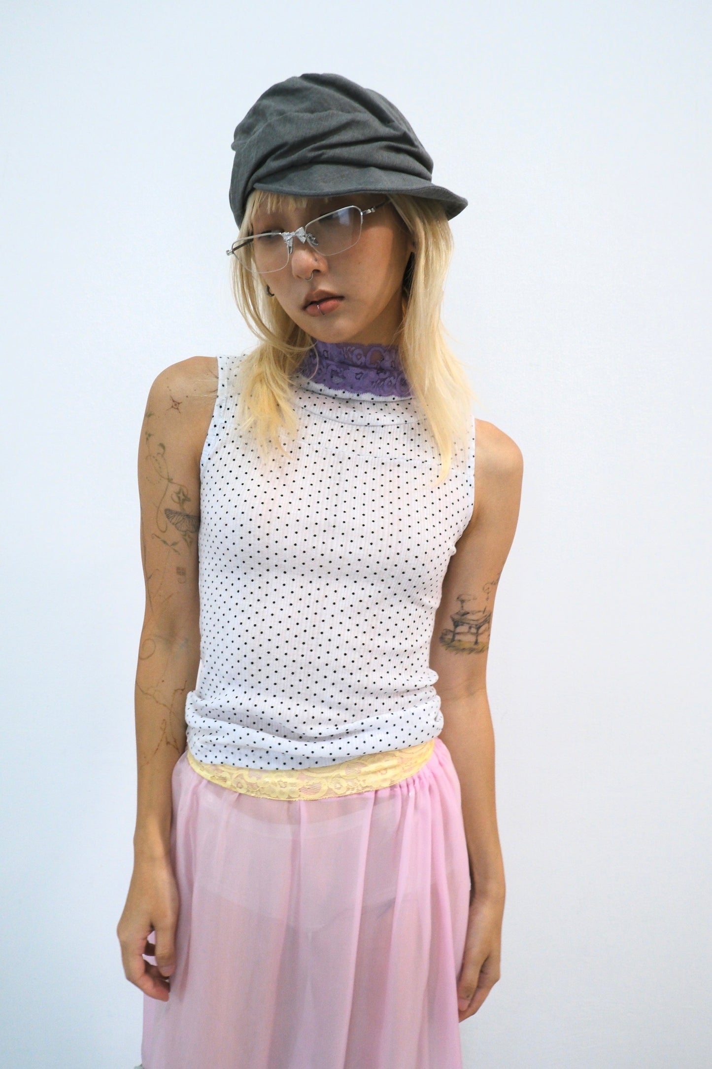 Polka Hood Sleeveless Top