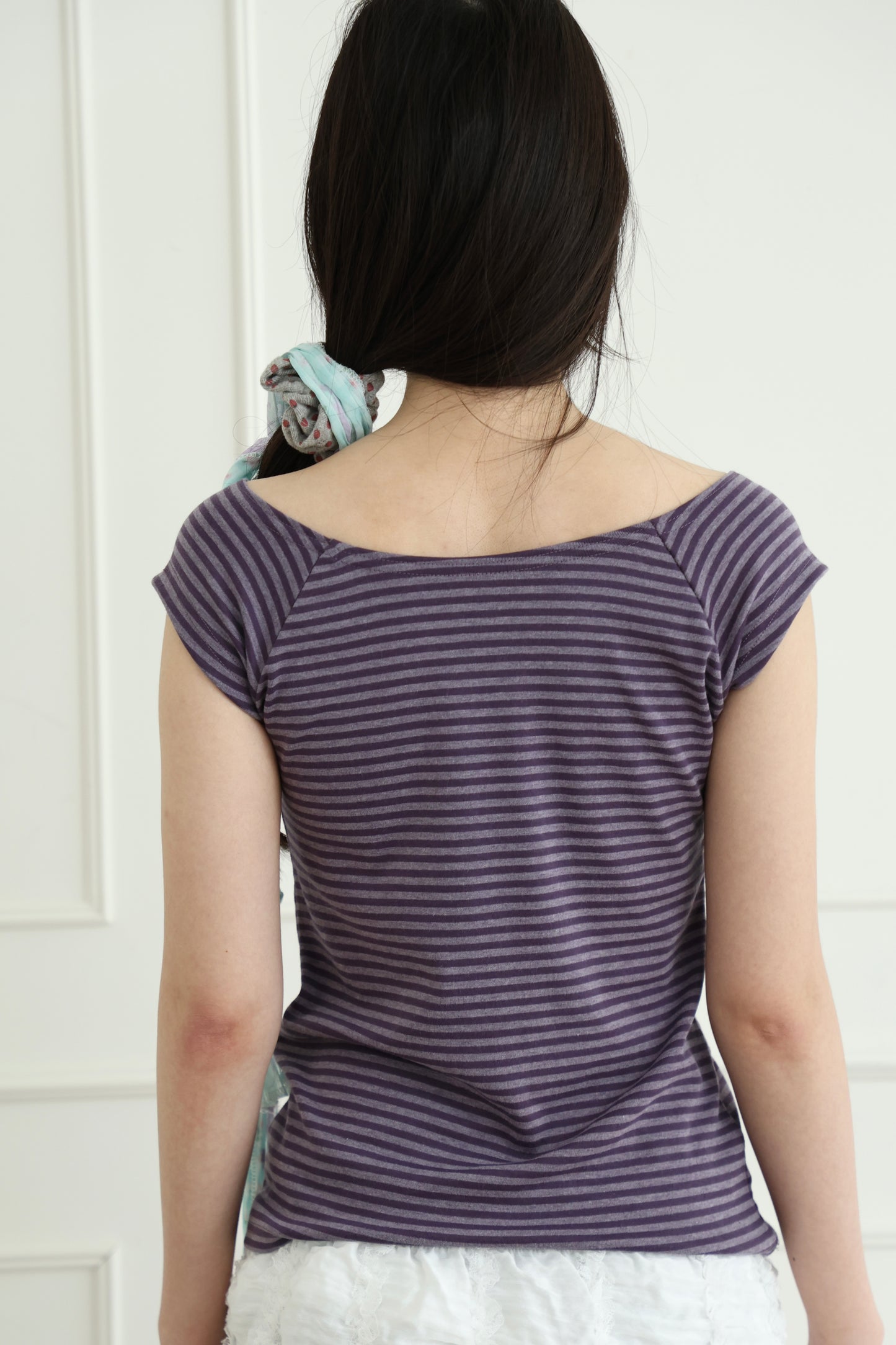 Button-up striped off-shoulder top