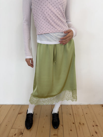 Lace Satin Midi Skirt