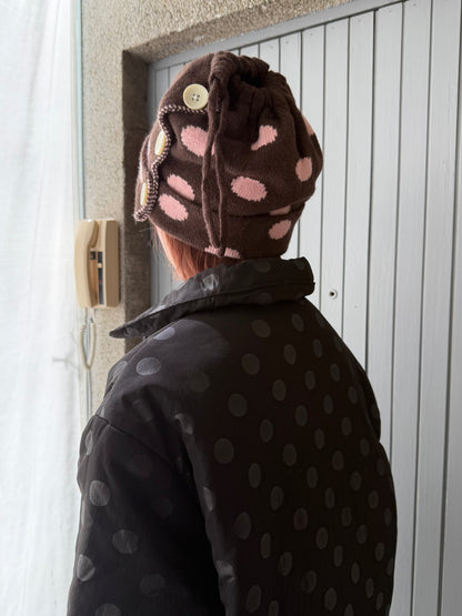 Polka dot knit button hat