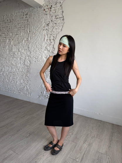 Lace color-blocked cotton skirt
