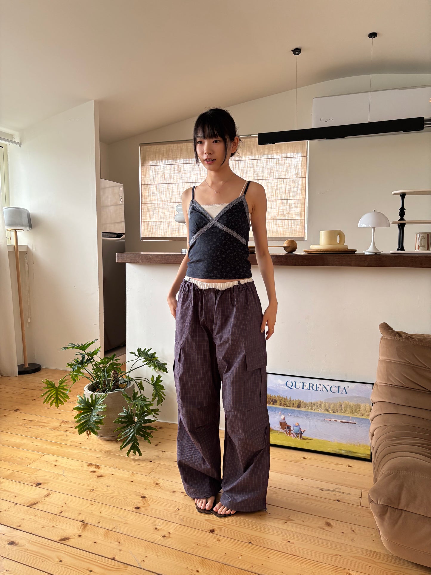 Layered Waist Grid Cargo Pants