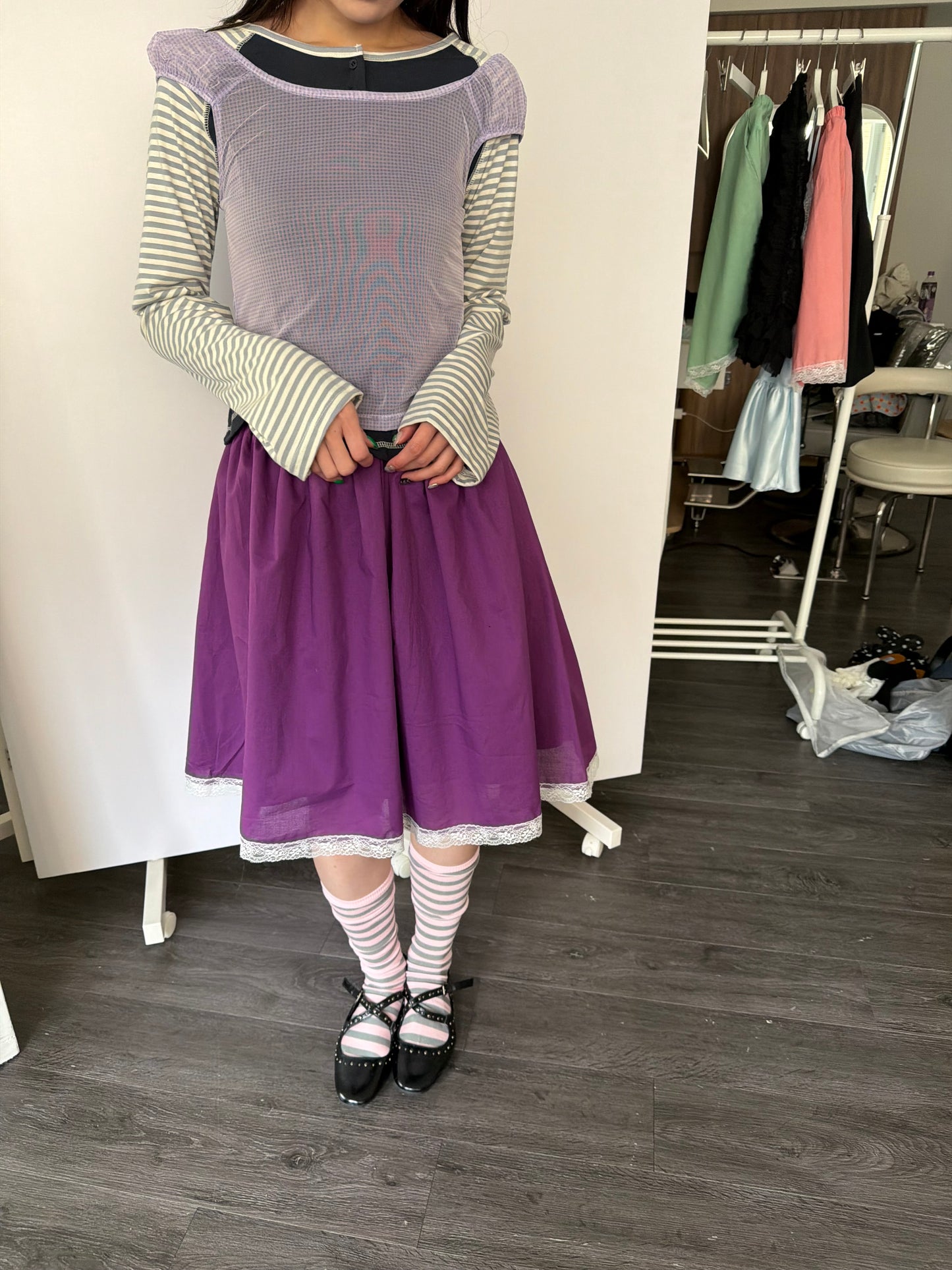 Brightly colored lace puff skirt
