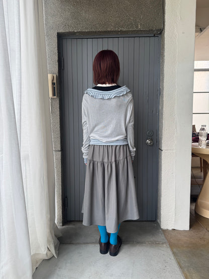 Draped Pocket Button Midi Skirt