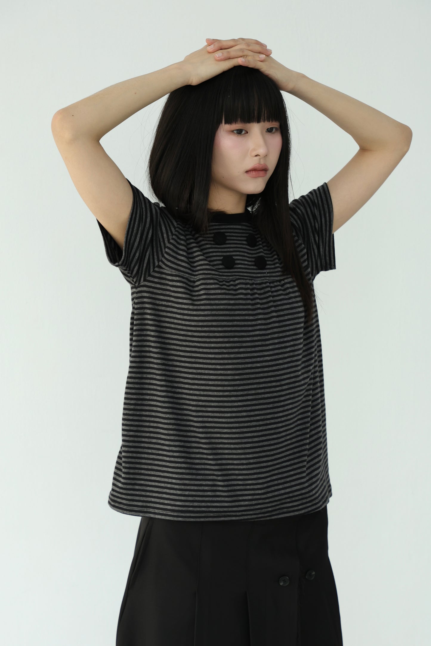 Striped loose button-down top