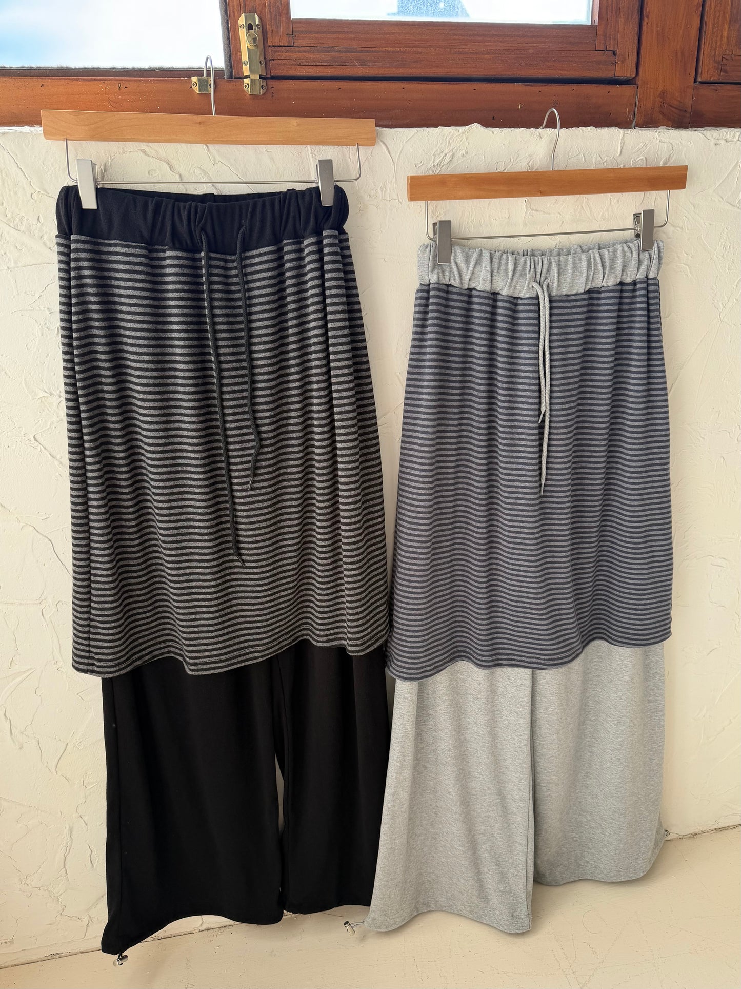 Faux two-piece striped cotton culottes