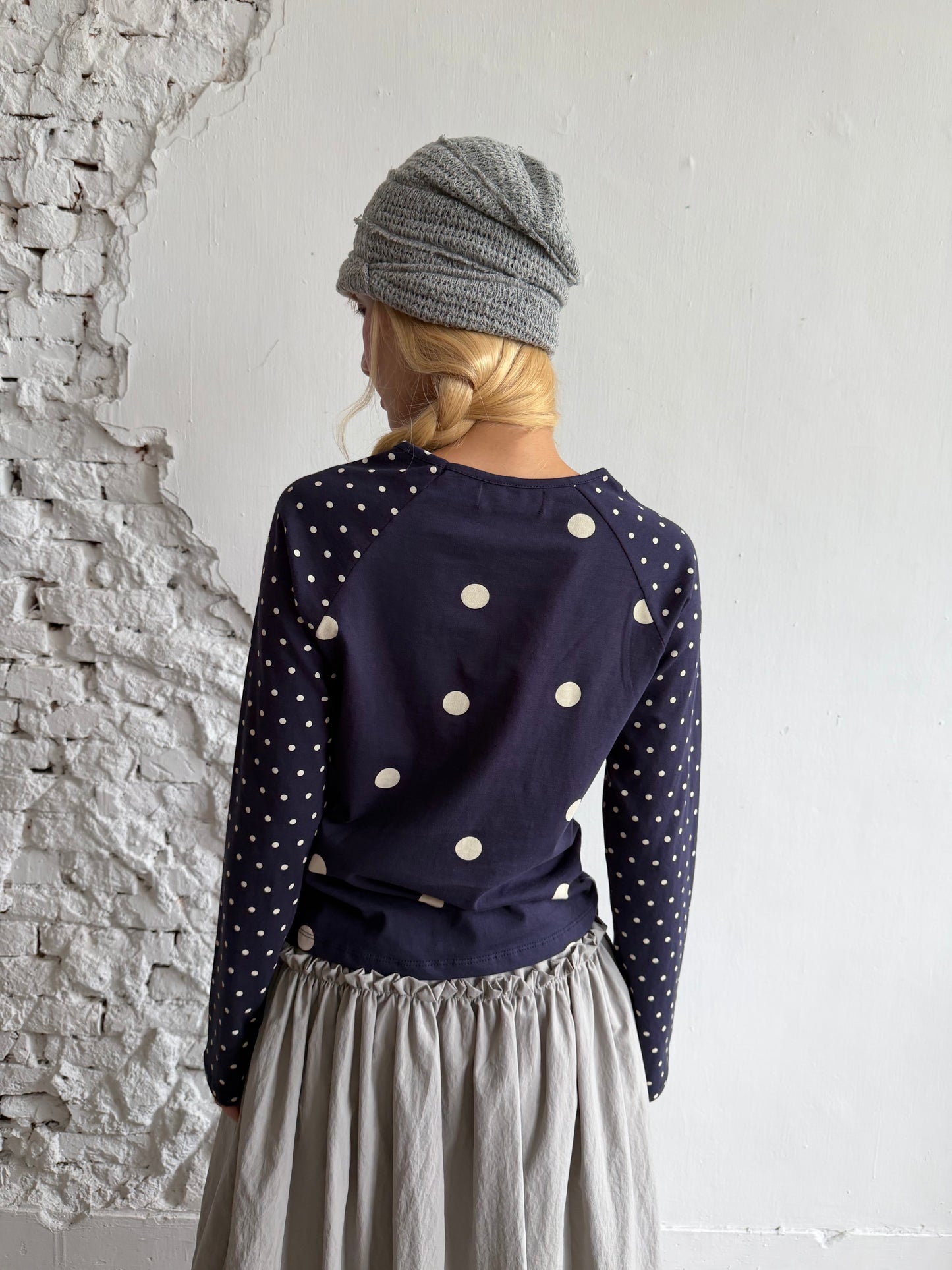 polka dot patchwork long-sleeved top