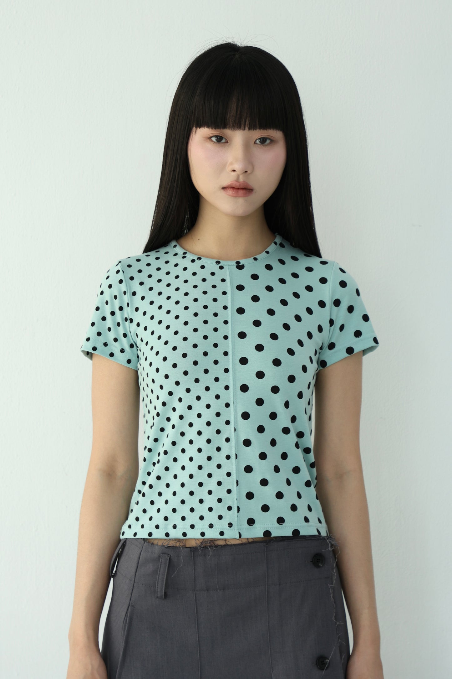 polka dot patchwork short-sleeved top