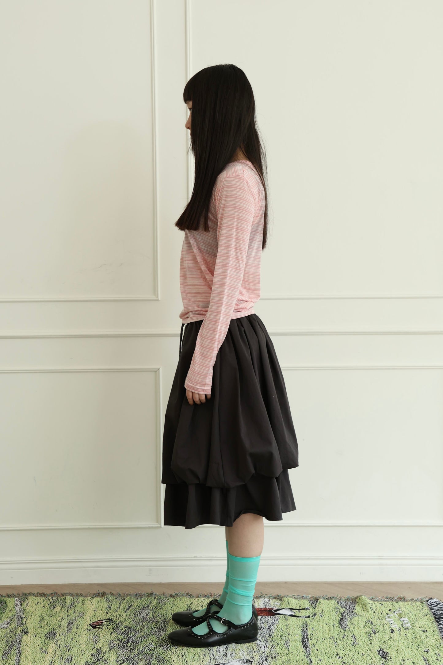 Sheer pinstriped long-sleeved top