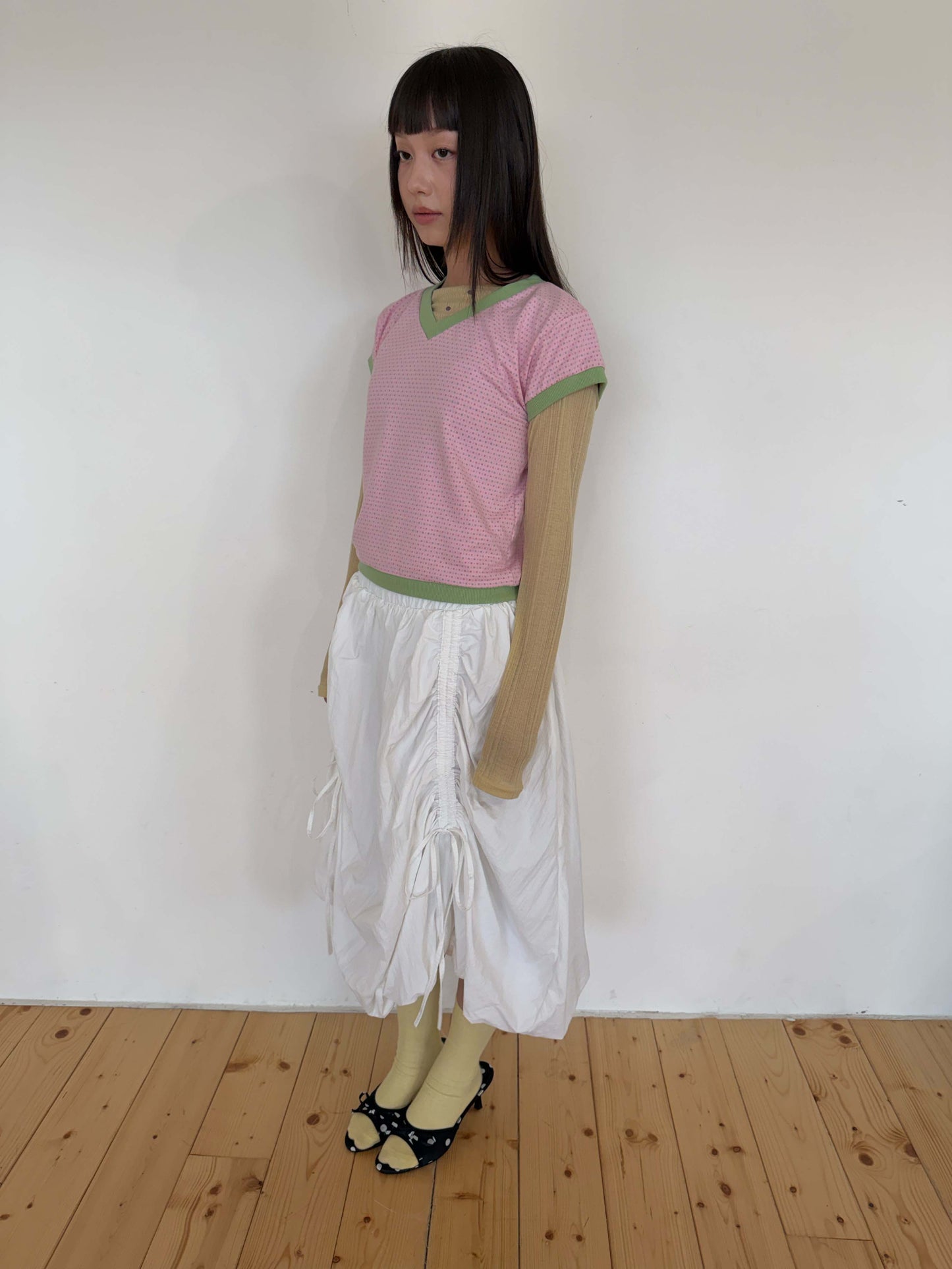 Candy-colored short-sleeved V-neck top
