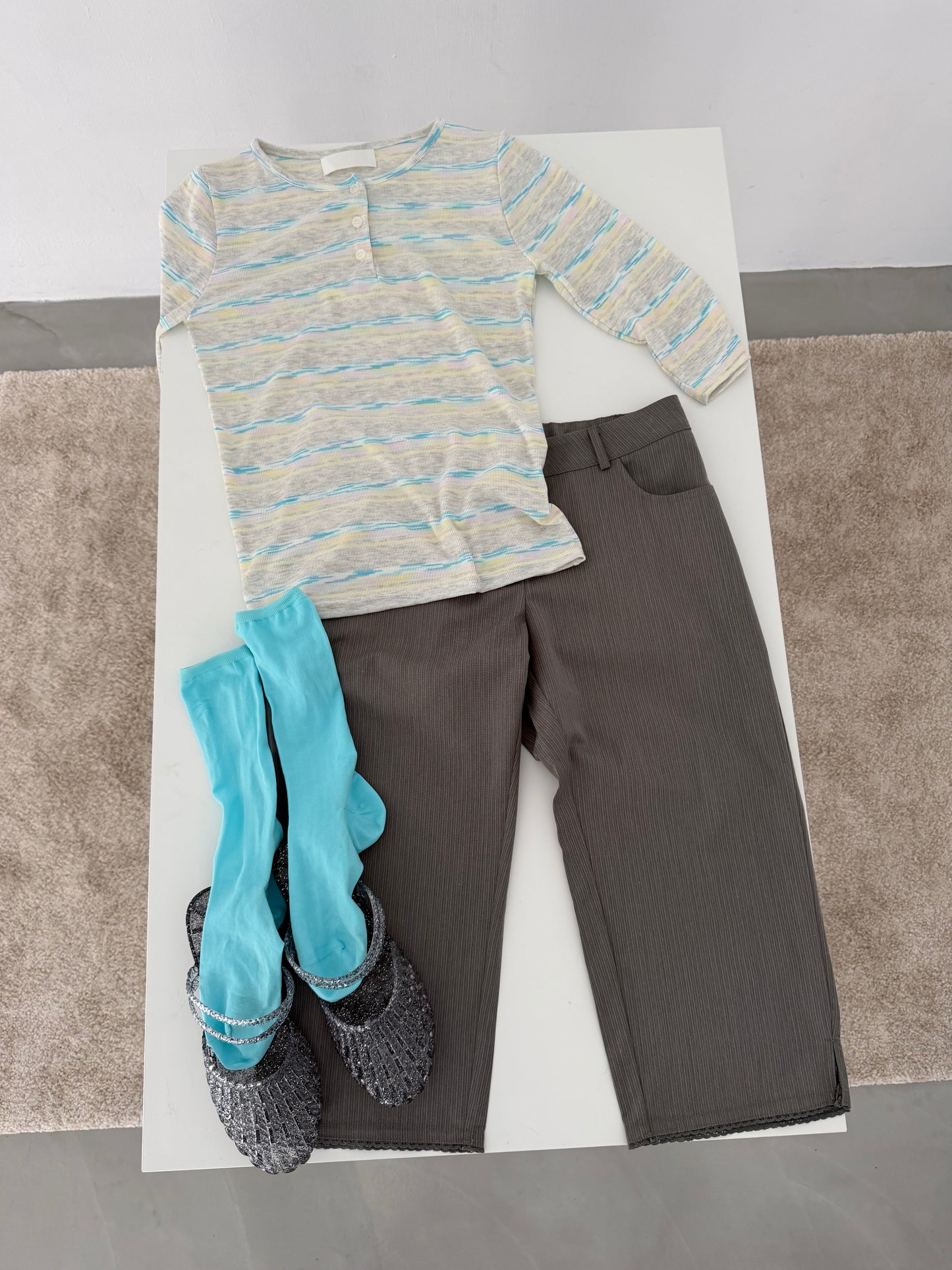 Gradient striped three-quarter sleeve top