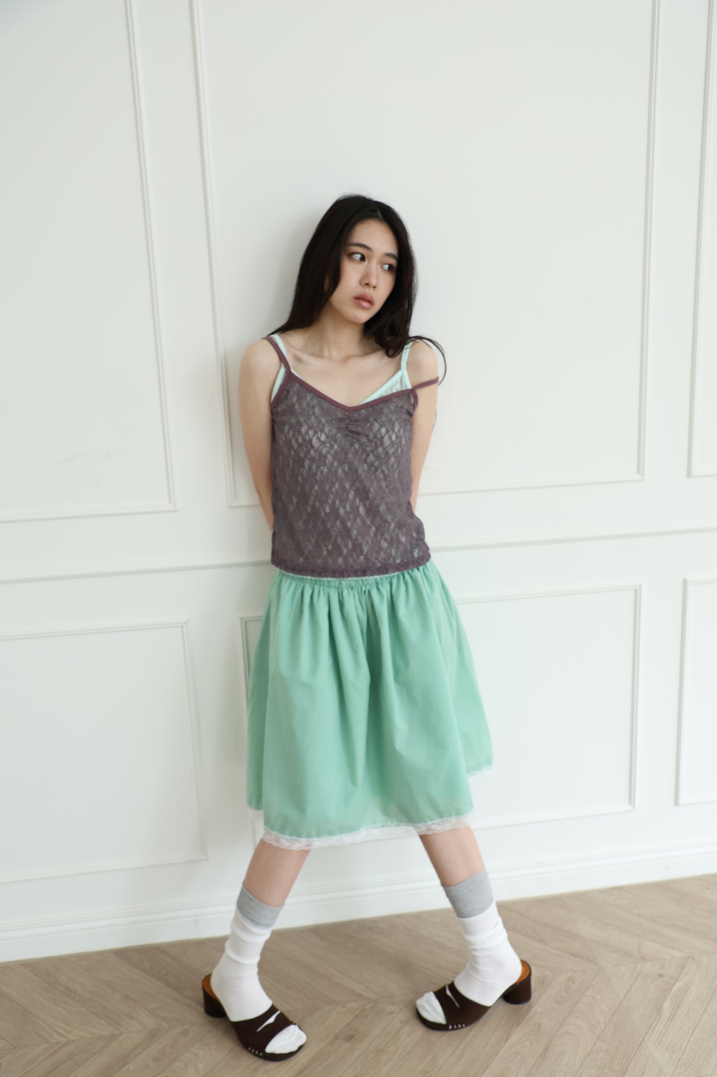 Lace sheer V-neck spaghetti strap vest