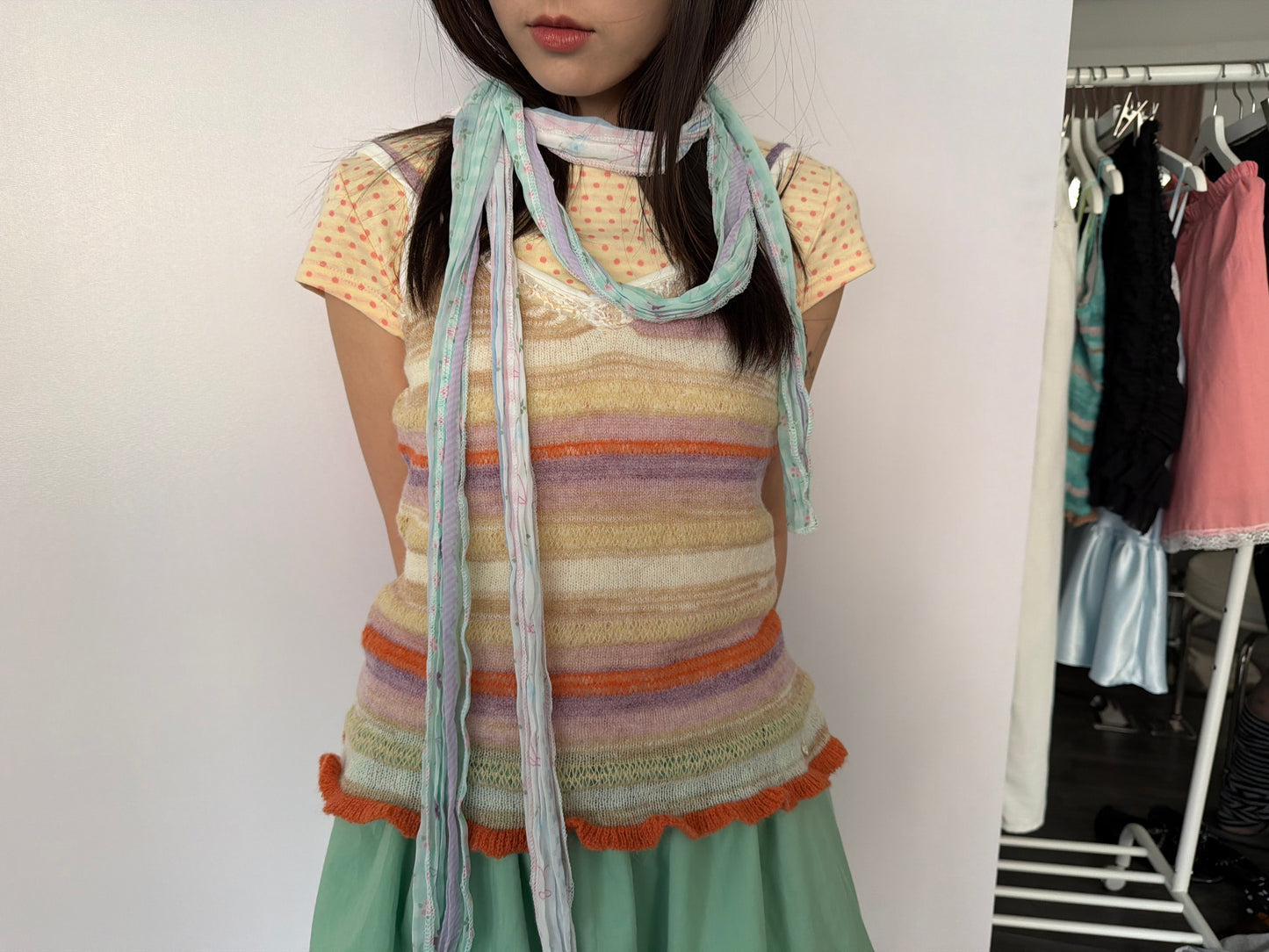Knit striped spaghetti strap vest