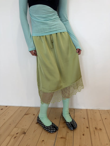 Lace Satin Midi Skirt