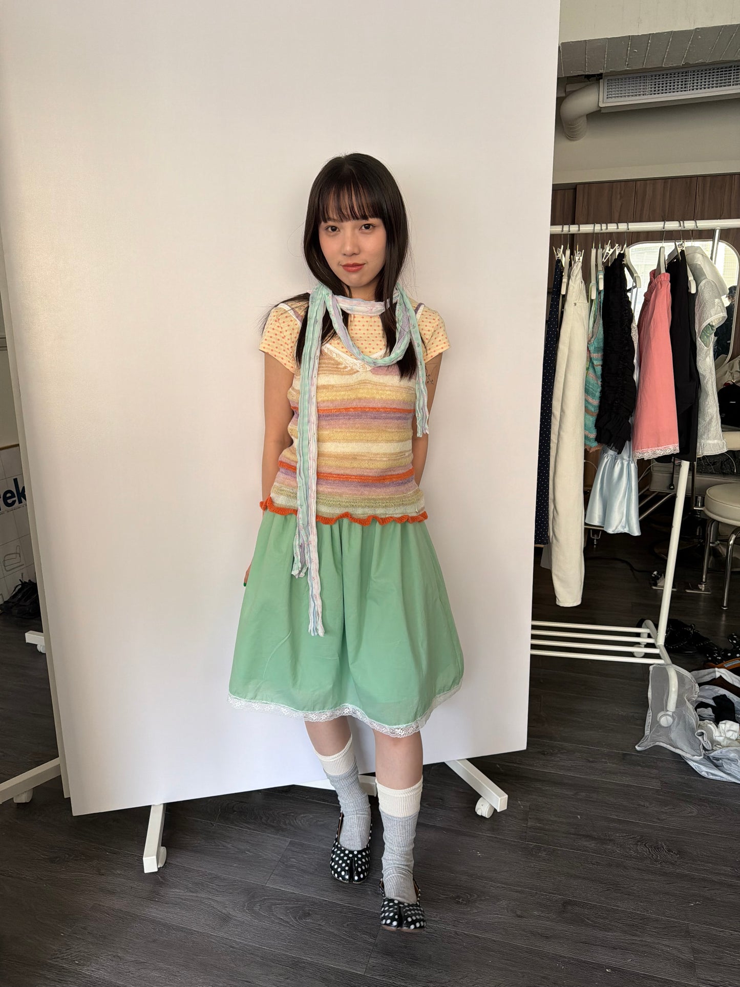 Knit striped spaghetti strap vest
