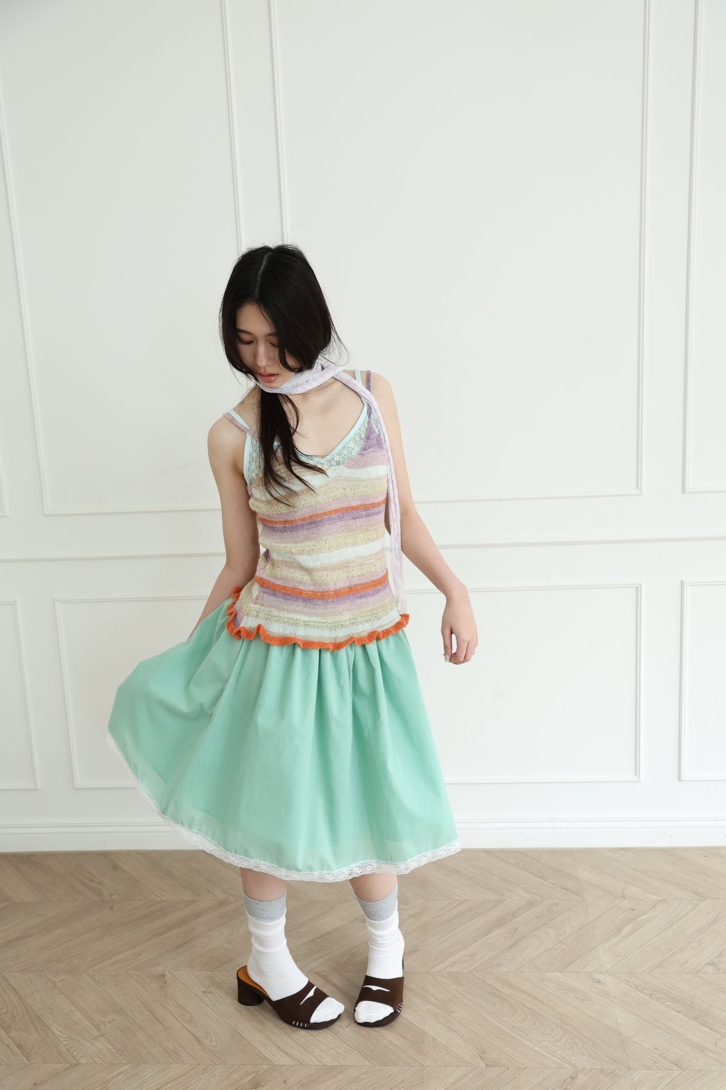 Knit striped spaghetti strap vest
