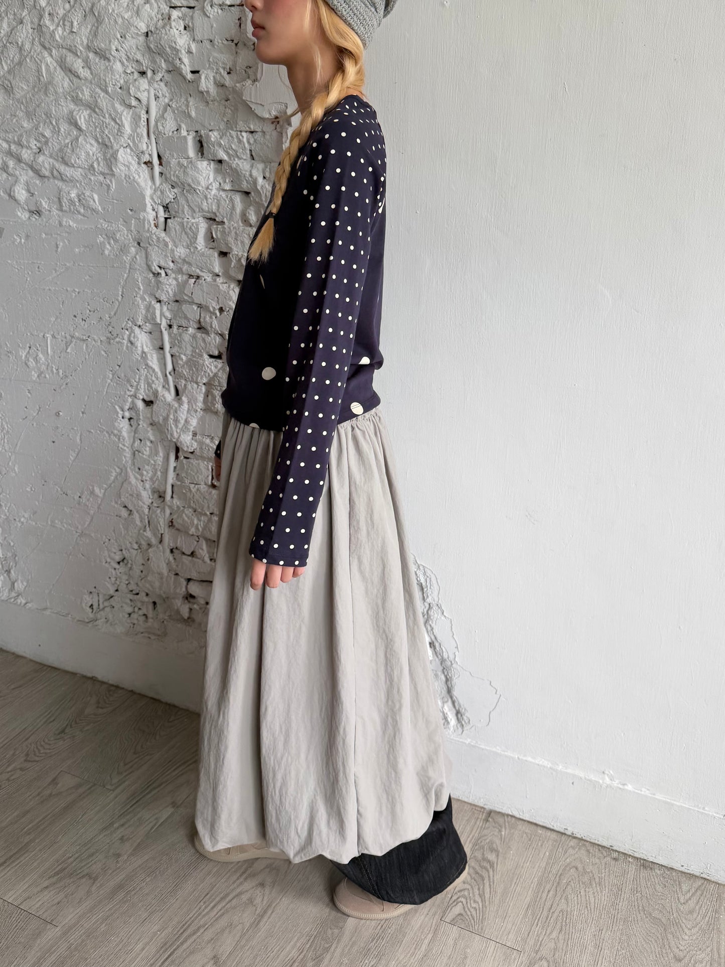 polka dot patchwork long-sleeved top