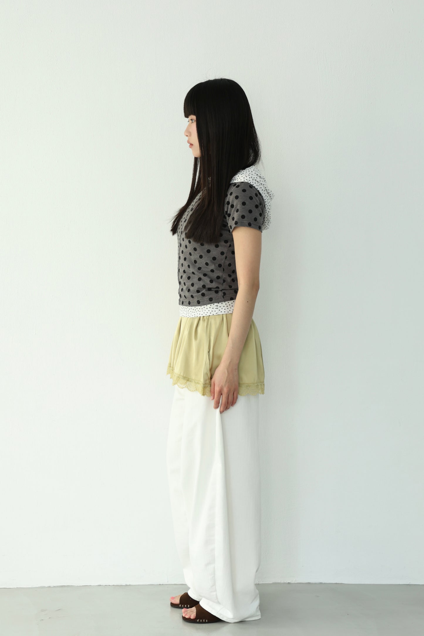 polka dot patchwork short-sleeved top
