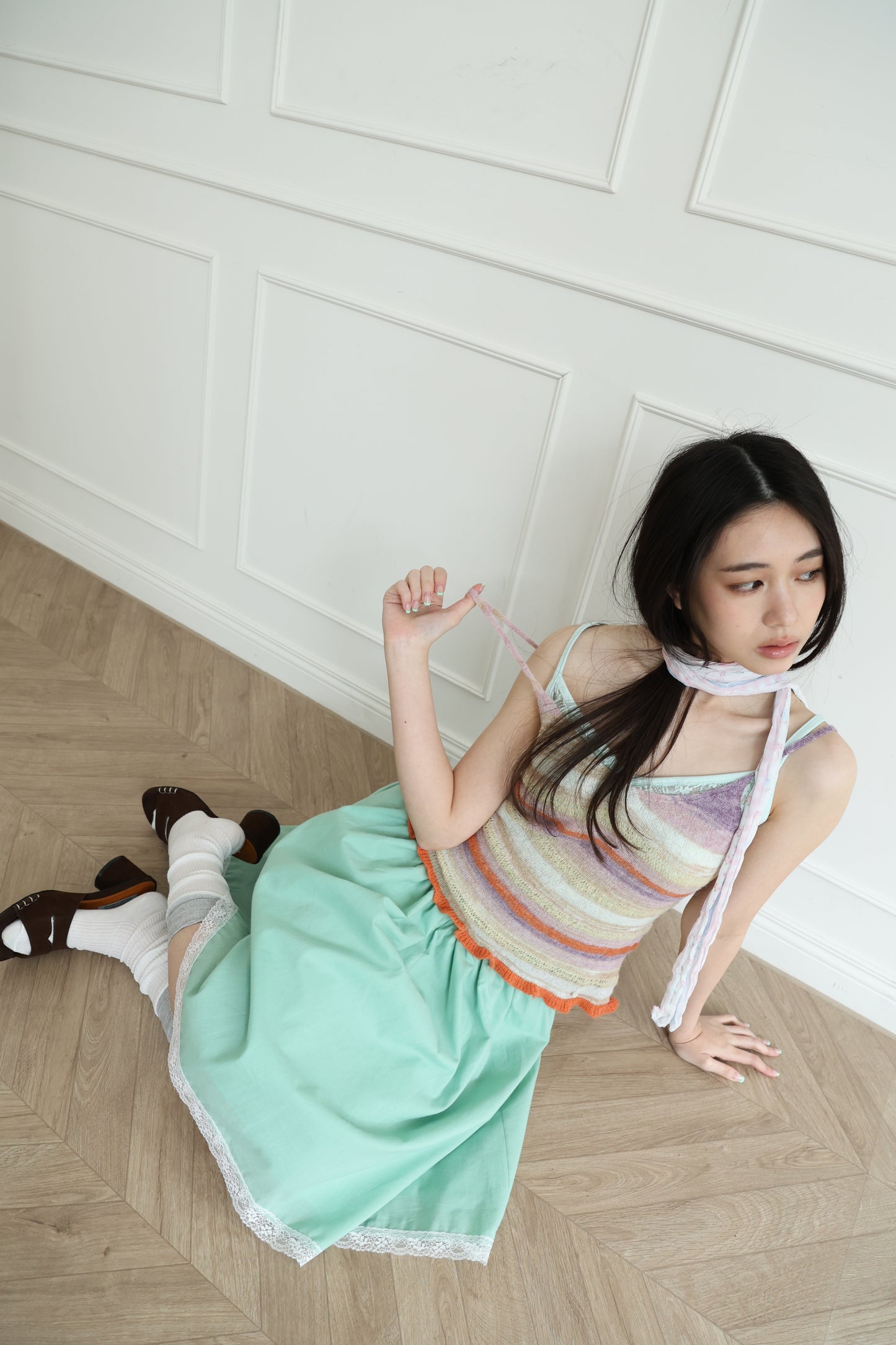 Knit striped spaghetti strap vest