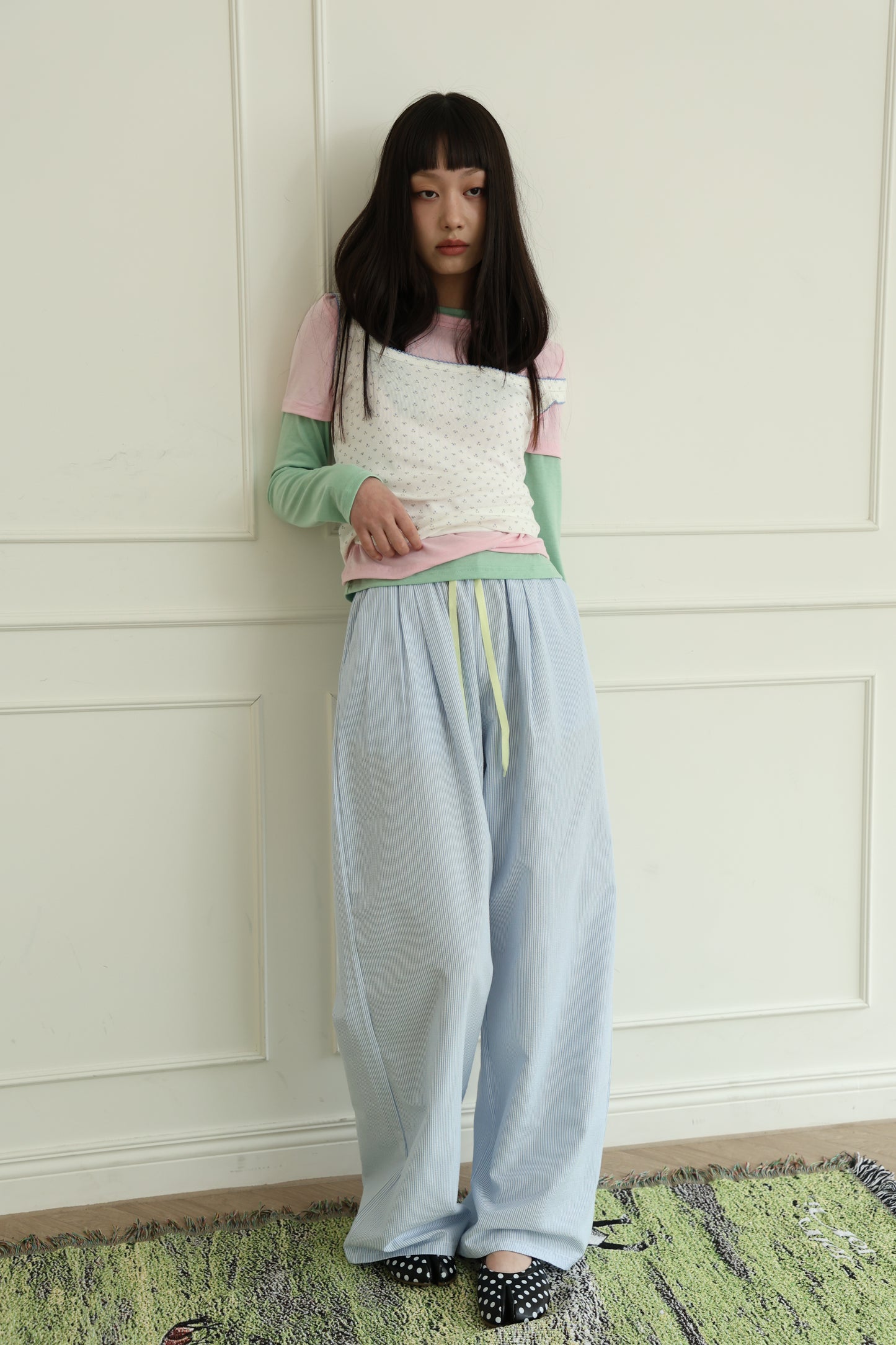 Striped loose straight leg pants