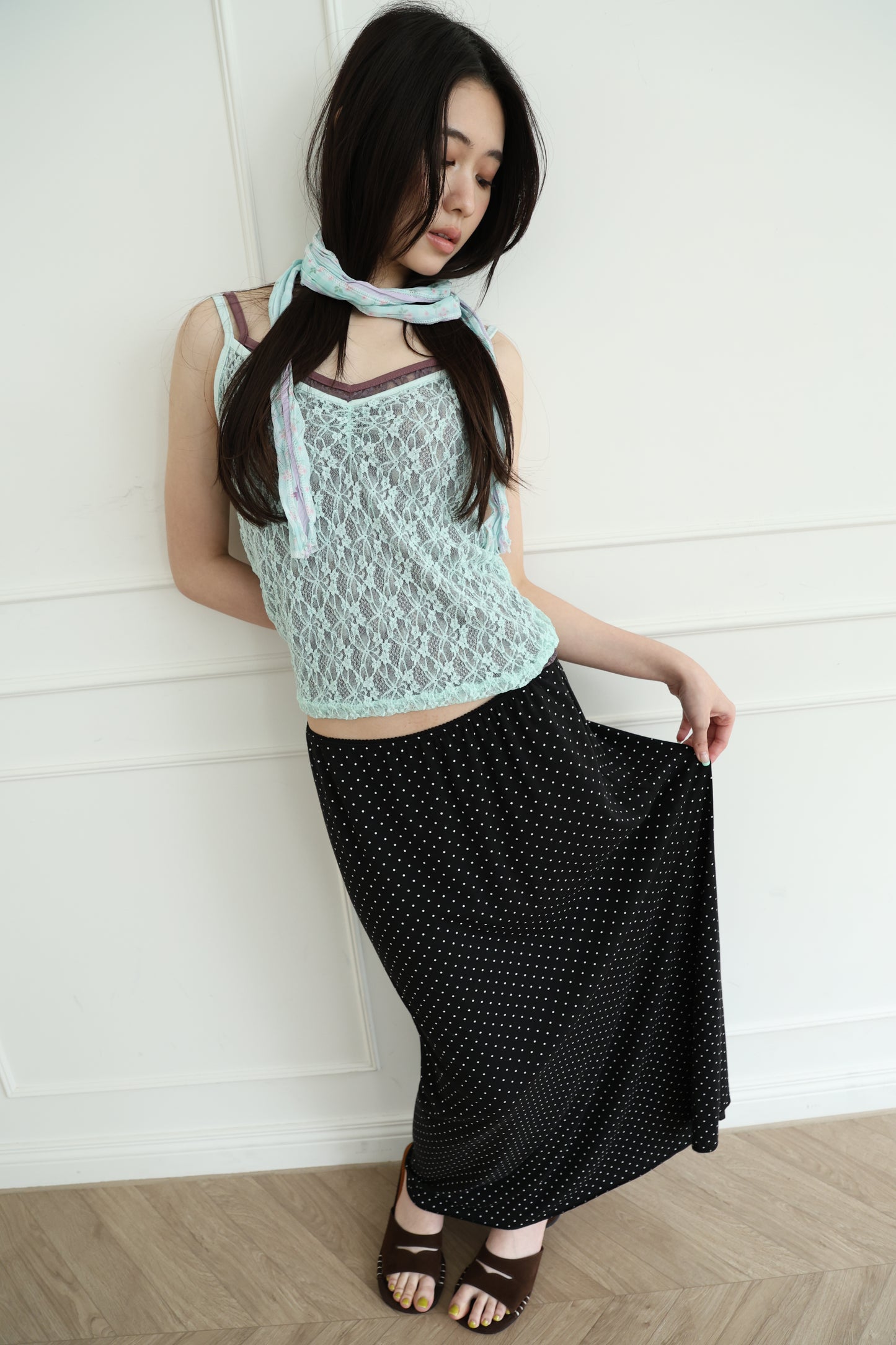 Lace sheer V-neck spaghetti strap vest