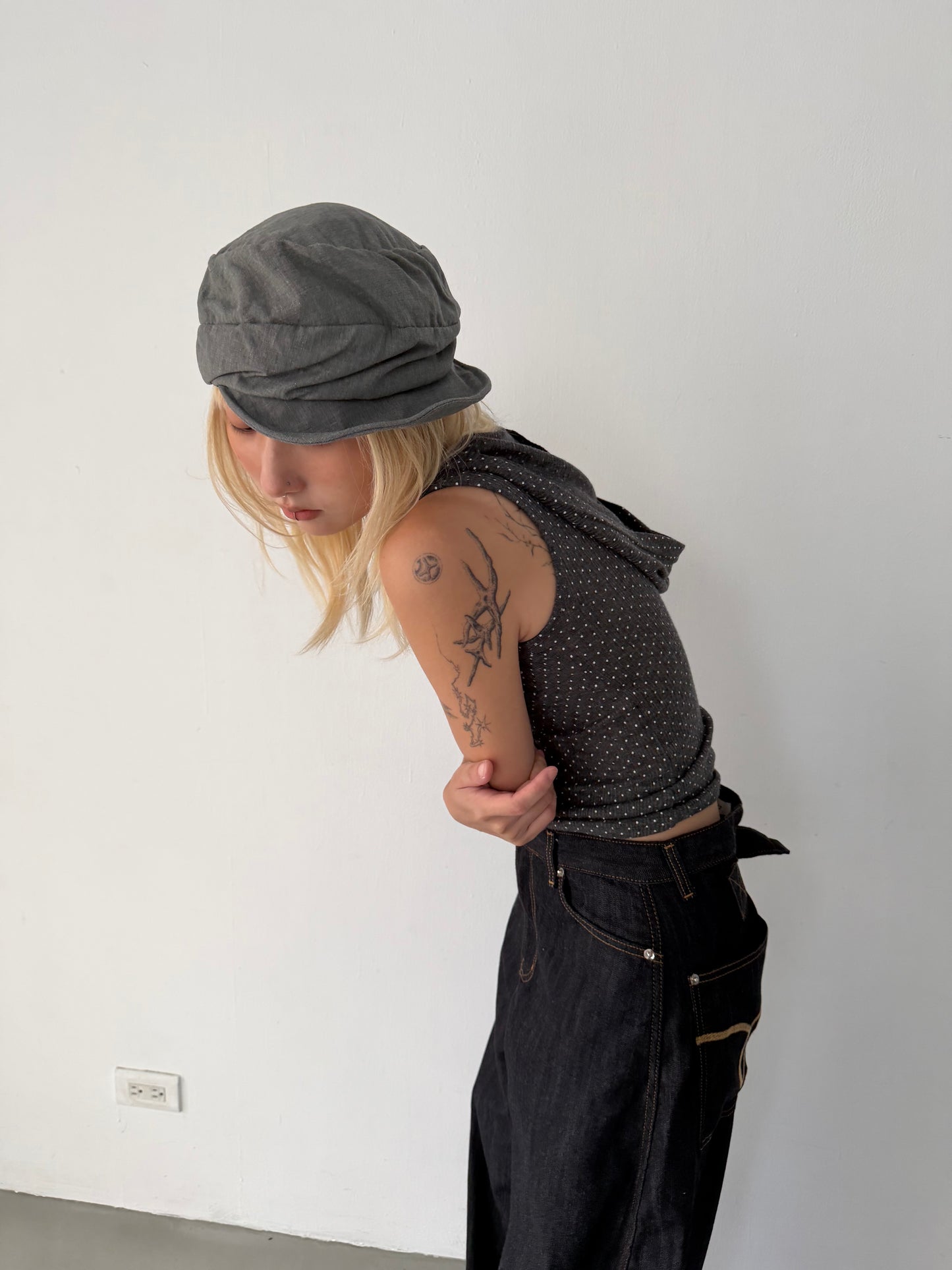Polka Hood Sleeveless Top