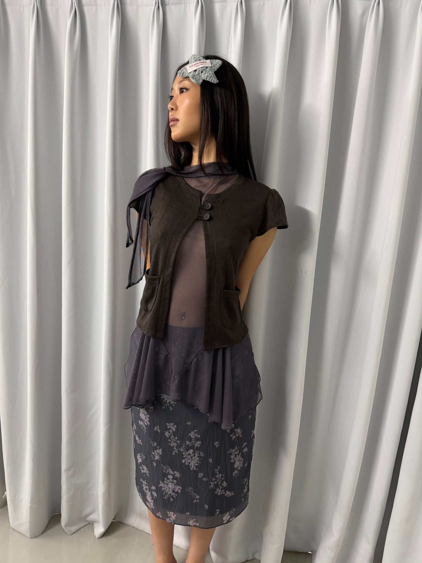 Sheer floral straight skirt