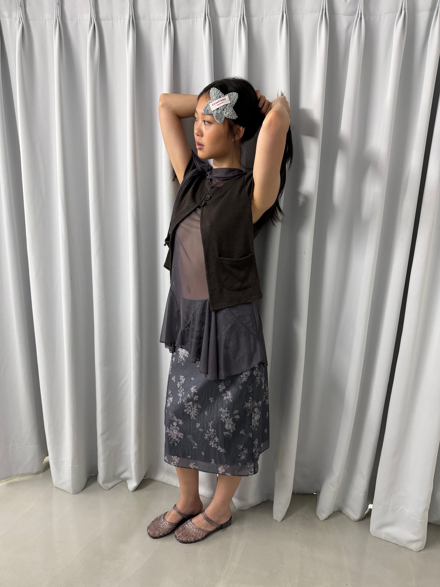 Sheer floral straight skirt