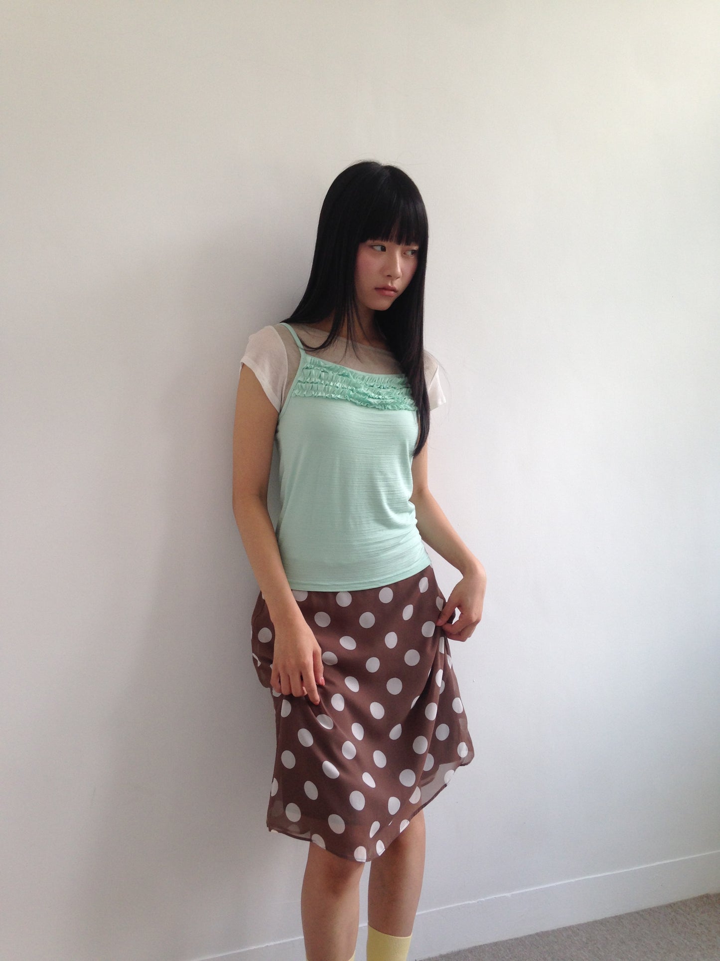 Large Polka Dot Chiffon Midi Skirt