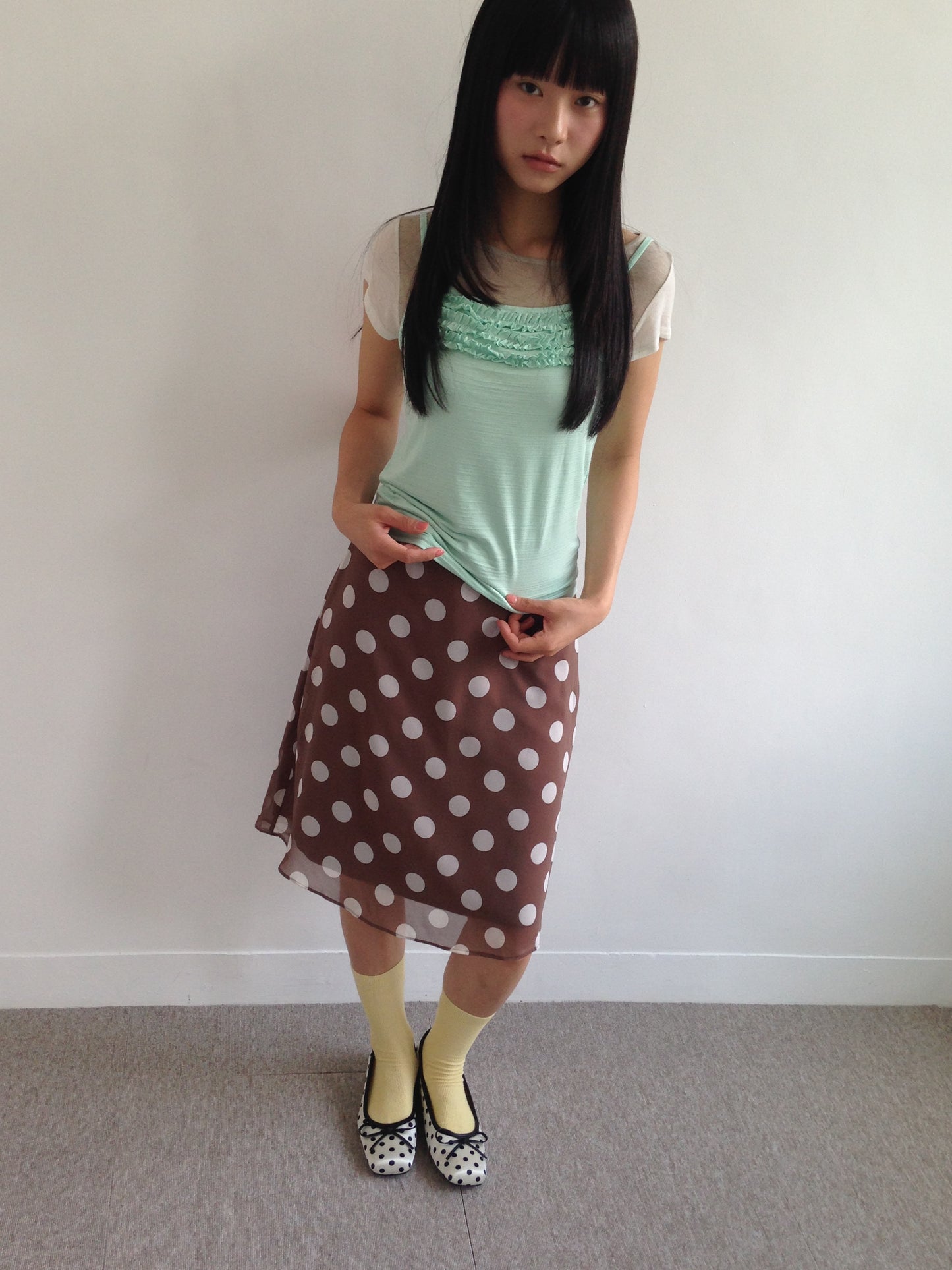 Large Polka Dot Chiffon Midi Skirt