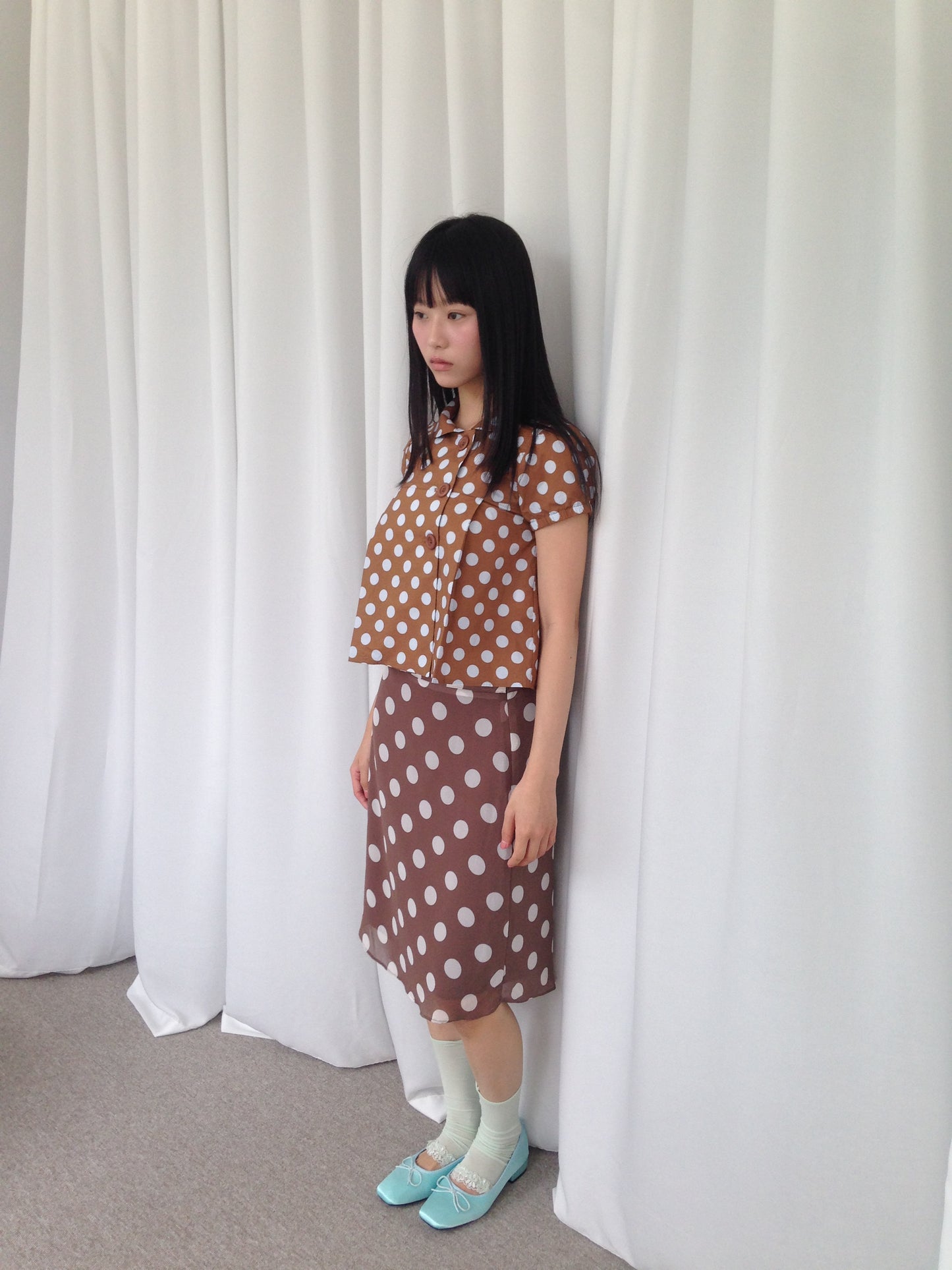 Large Polka Dot Chiffon Midi Skirt