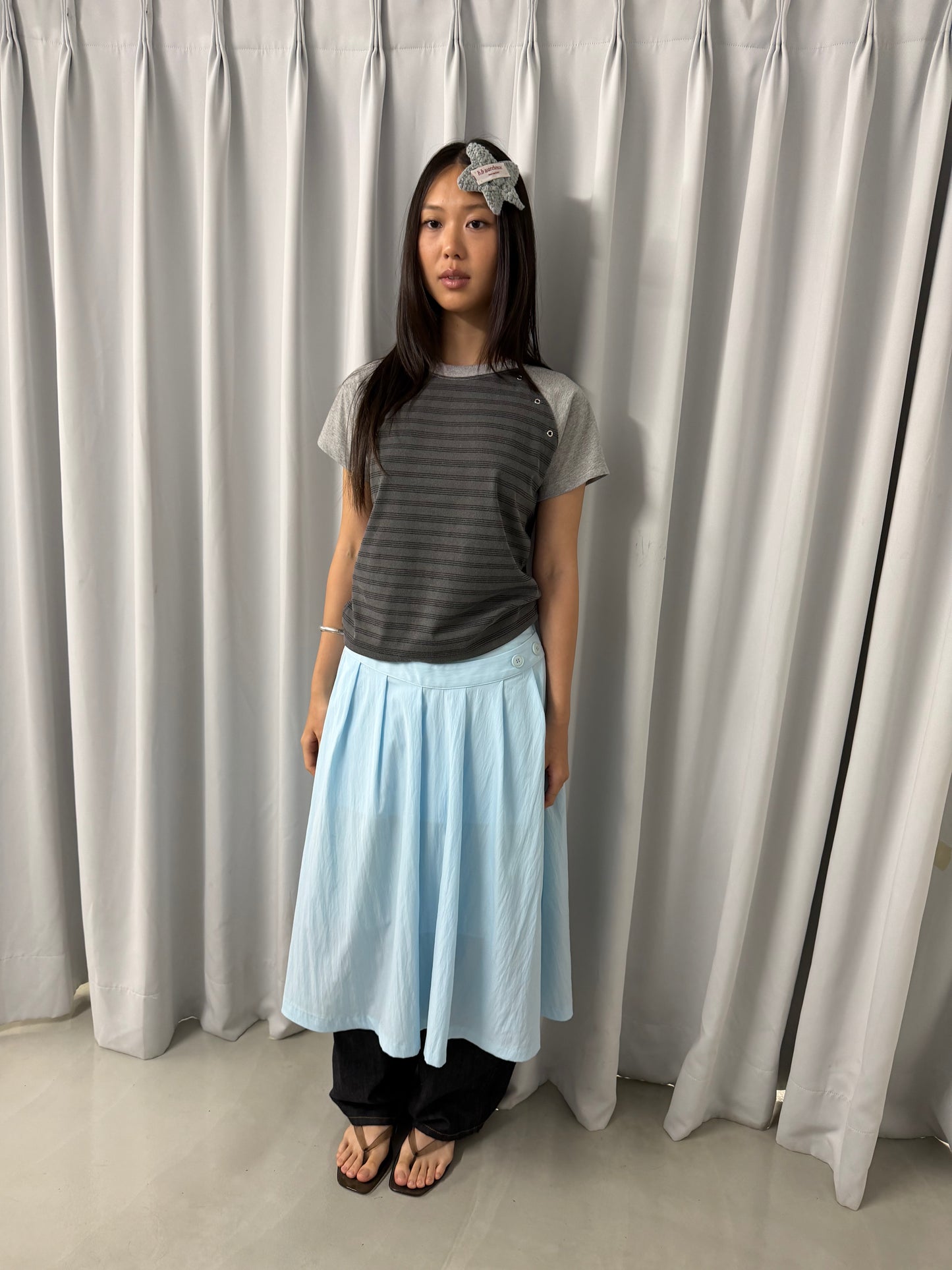 Striped short-sleeve top with studs