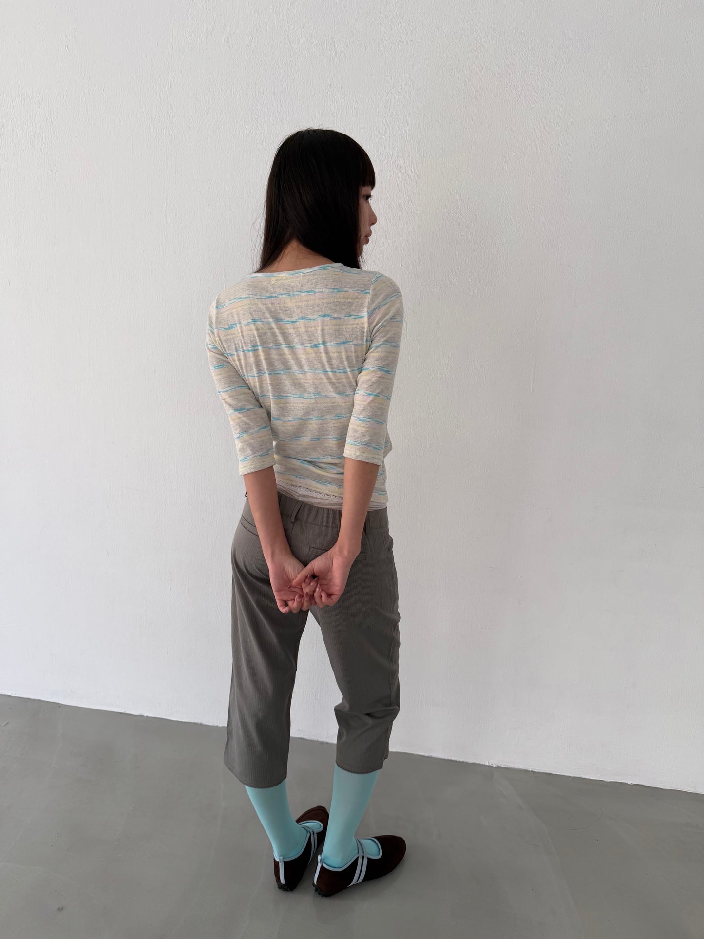 Gradient striped three-quarter sleeve top