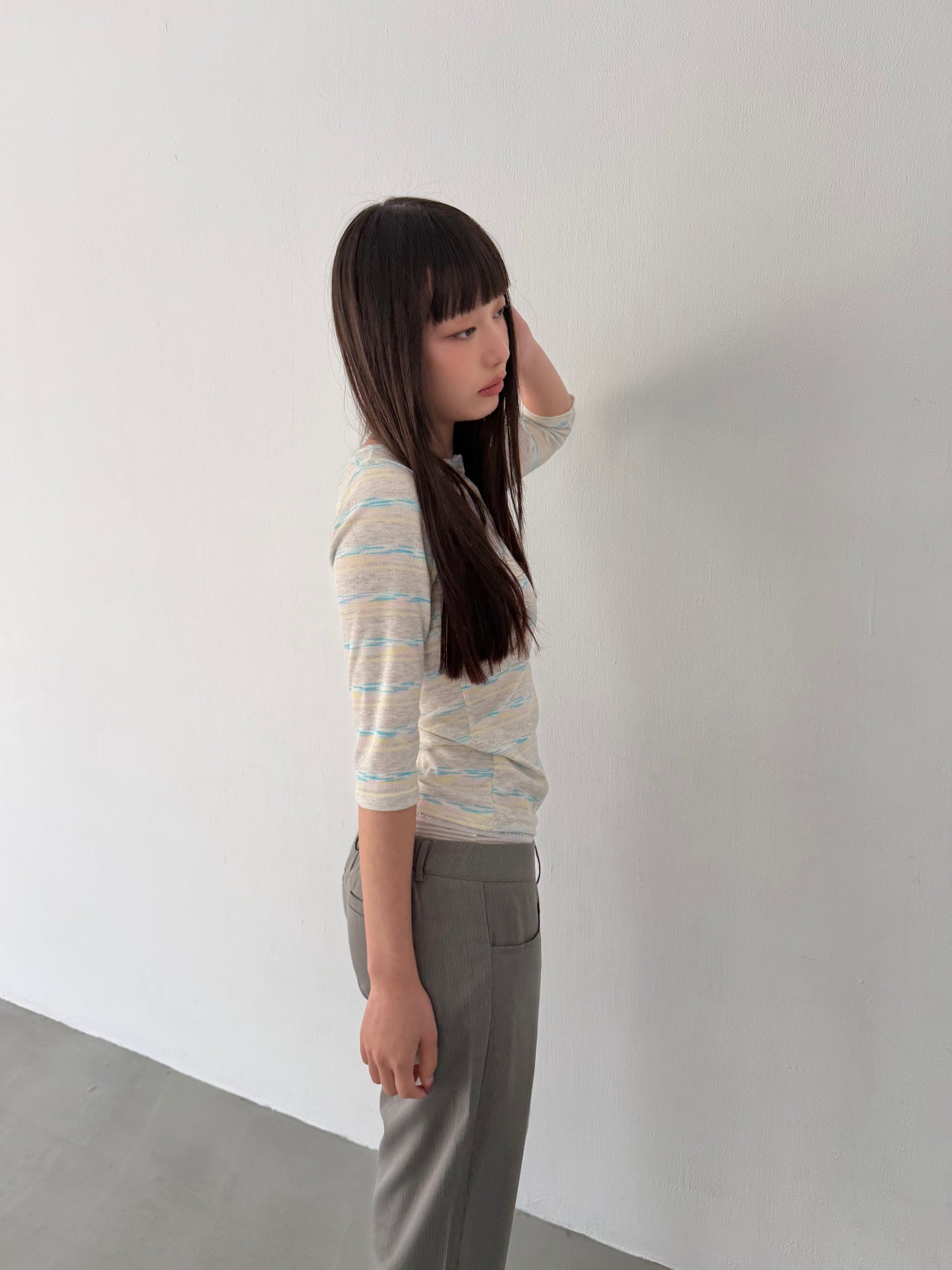 Gradient striped three-quarter sleeve top
